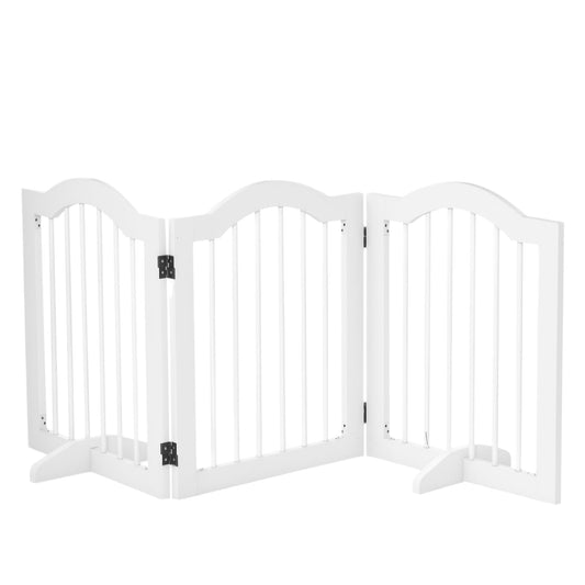 Freestanding Pet Gate Wooden Dog Gate with Support Feet Foldable Pet Fence Safety Barrier for the House Doorway Stairs White