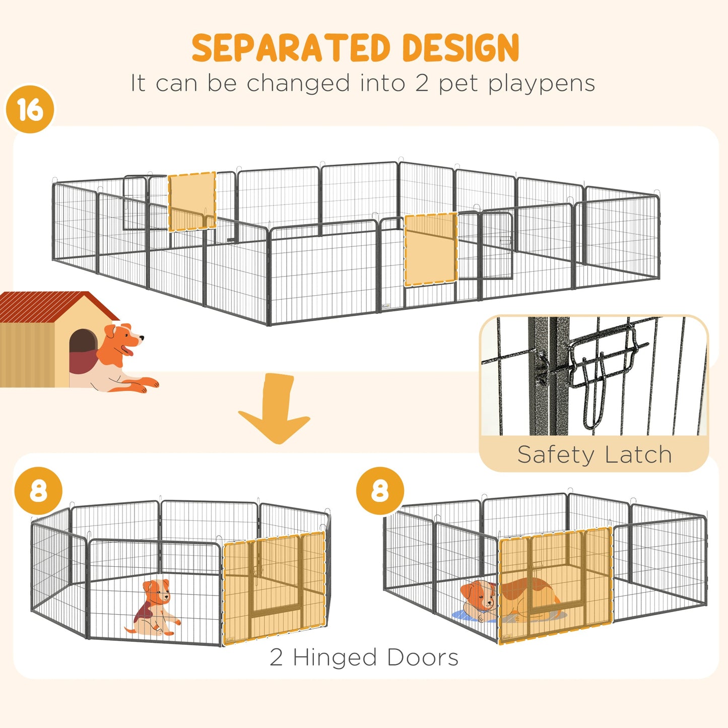Dog Pen, 16 Panels Puppy Pen 60cm High, Heavy Duty Pet Playpen Portable for Indoor Outdoor, for Dogs, Ducks