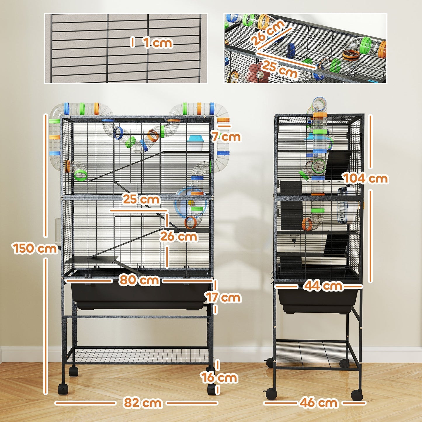 Hamster Cage, 5 Tier Large Gerbil Cage on Wheels with 17 cm Deep Tray, Storage Shelf, Big Exercise Wheel, Tube System, Hut, Platforms, Ramps, Food Dish, Water Bottle, for Syrian Hamsters, Rats