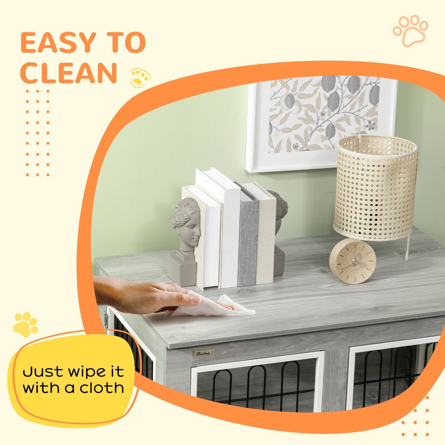 Dog Crate Furniture, Side End Table, Indoor Dog Kennel with Soft Washable Cushion, Wire Mesh, Large Top, for Medium and Large Dogs,90 x 58 x 65, Grey