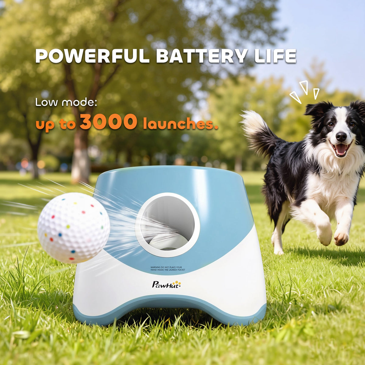 Automatic Dog Ball Launcher with 5 ETPU Balls, Dog Ball Thrower with 3 Distance Settings (6/10/14 m), Indoor Outdoor Interactive Toy for Small Medium Dogs, Blue