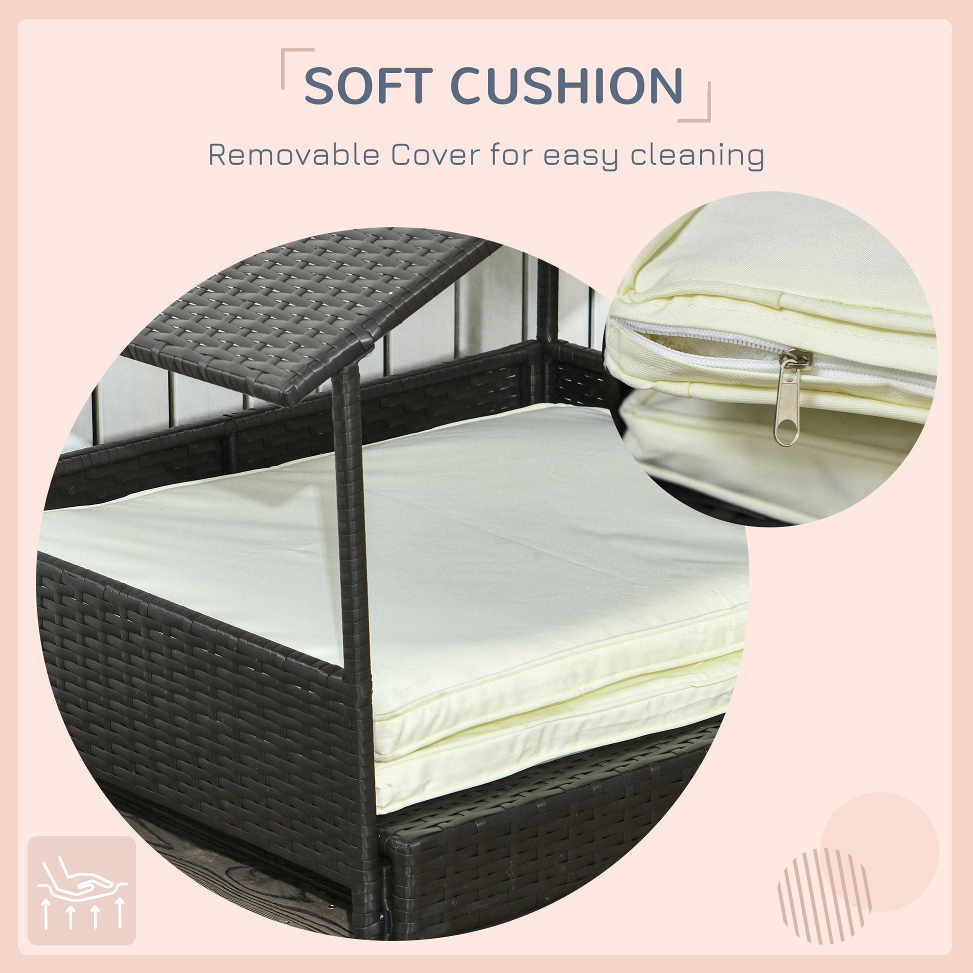 Rattan Dog House, Extendable Outdoor Wicker Dog Bed w/ Water-Resistant Roof, Removable Cushion, for Small and Medium Dogs - Cream White