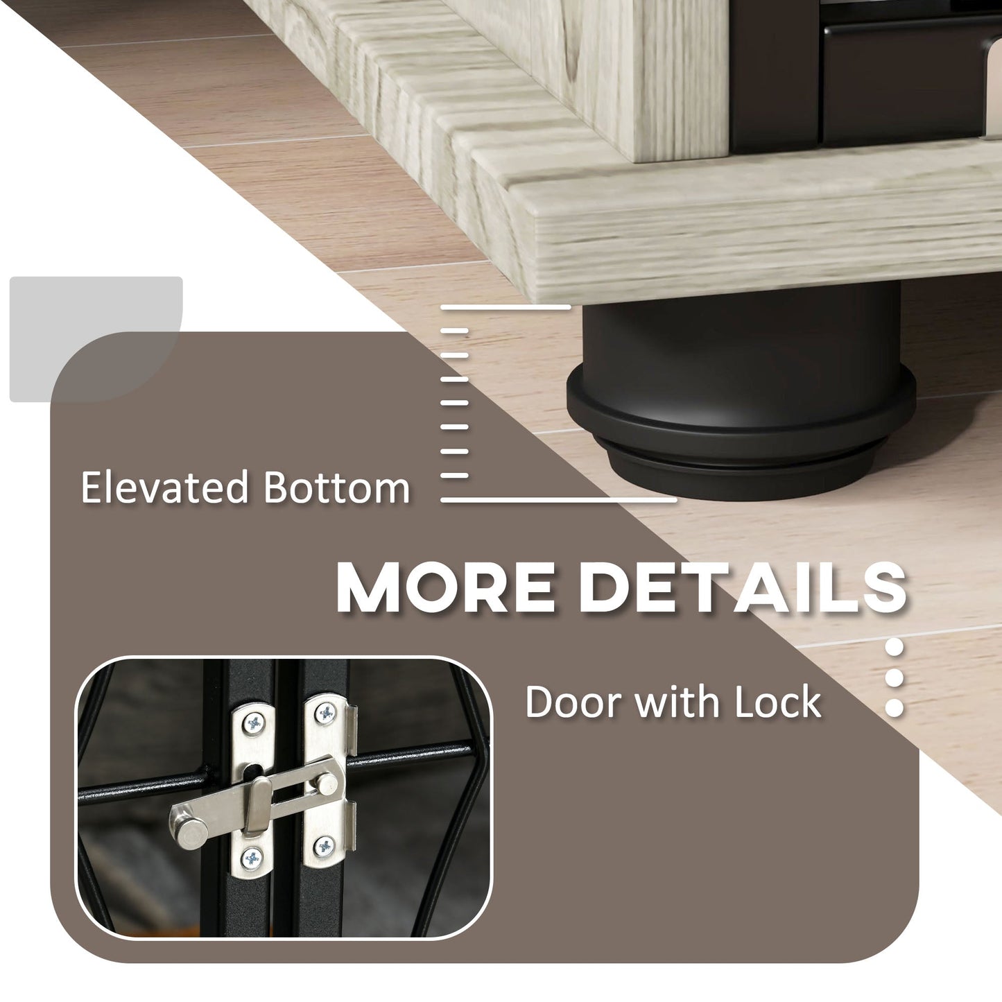 Dog Crate Furniture, Dog Cage End Table with Large Top, Soft Washable Cushion, Lockable Front Door, Wire Mesh Ventilation, Indoor Pet Crate for Large Sized, 100 x 60 x 74cm - Grey