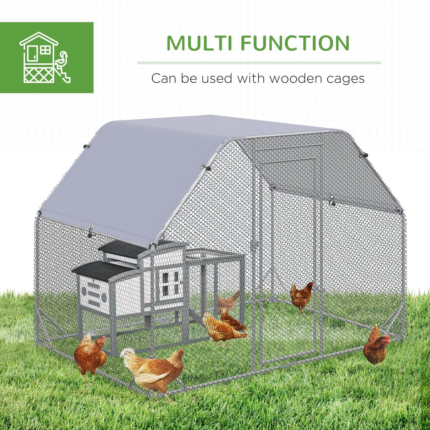 Walk in Chicken Run Chicken Coop Hen House Outdoor with Roof for 4-6 Chickens, 280 x 190 x 195cm