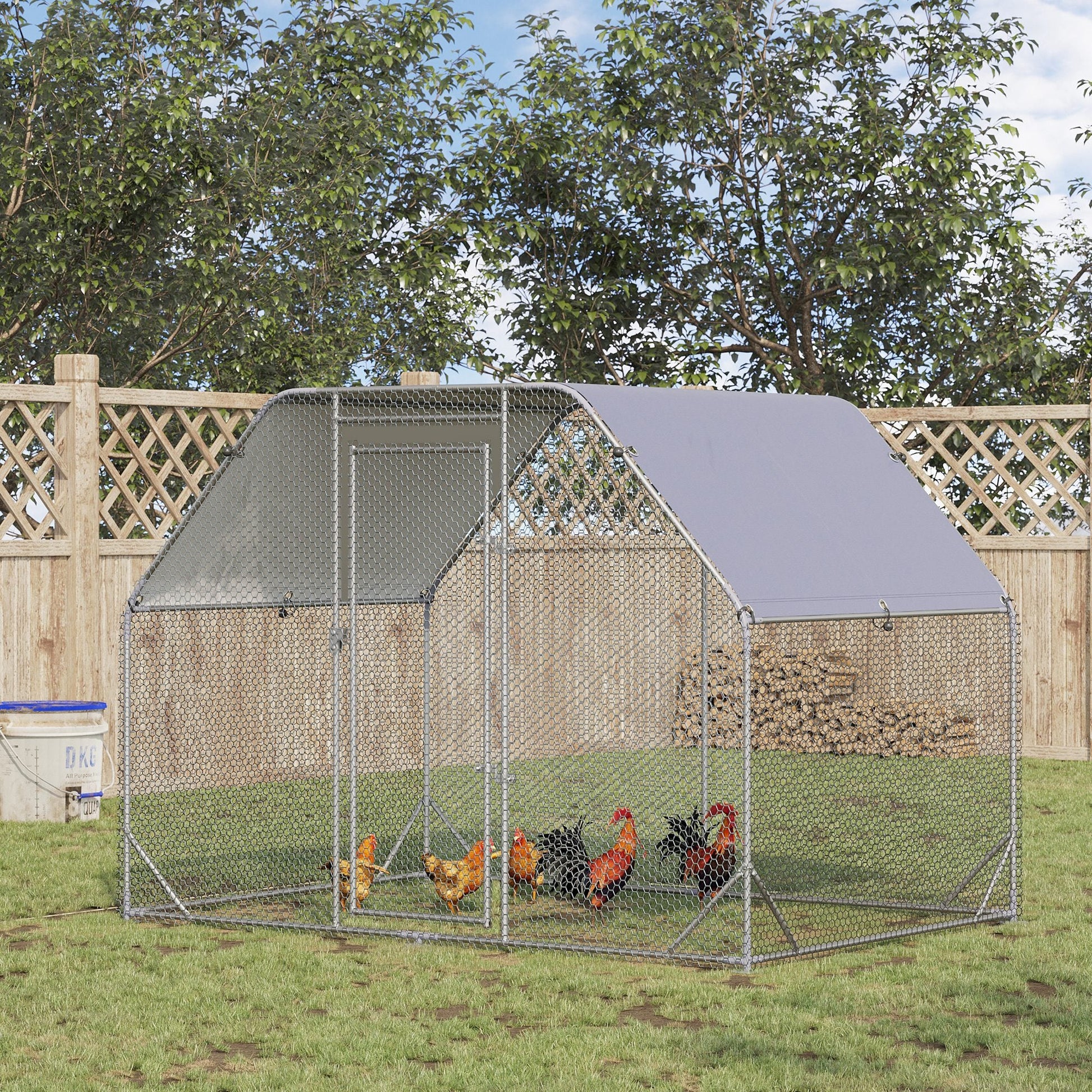 Walk in Chicken Run Chicken Coop Hen House Outdoor with Roof for 4-6 Chickens, 280 x 190 x 195cm