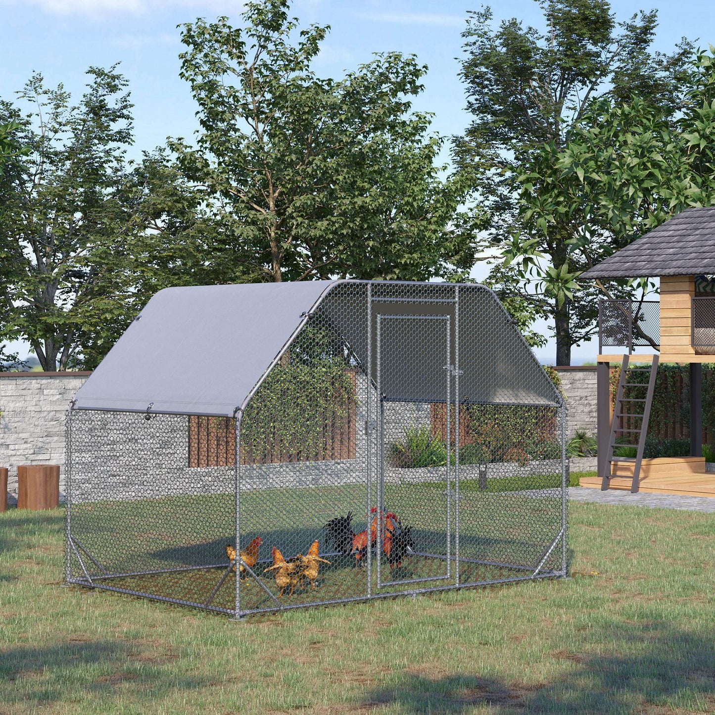 Walk in Chicken Run Chicken Coop Hen House Outdoor with Roof for 4-6 Chickens, 280 x 190 x 195cm