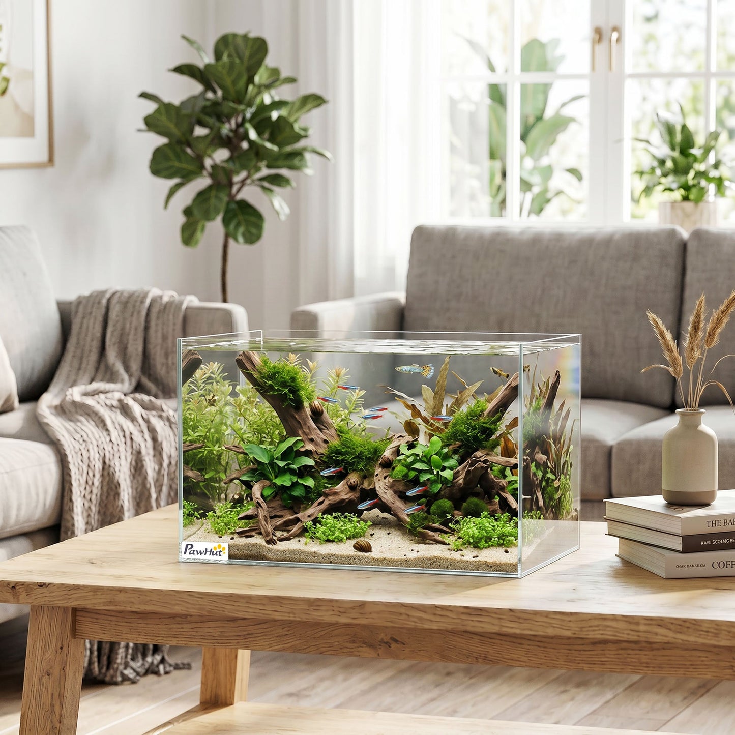 24L Fish Tank, Glass Aquarium, Small Fish Tank with Protective Base Mat, for Shrimps, Turtles, Transparent, 40 x 25 x 25 cm