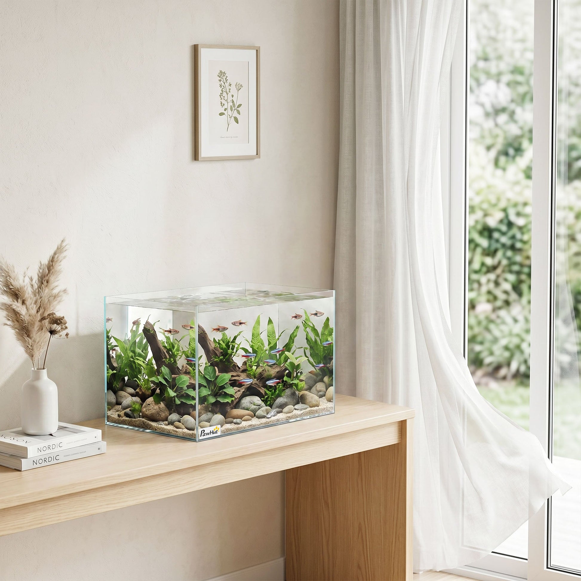 24L Fish Tank, Glass Aquarium, Small Fish Tank with Protective Base Mat, for Shrimps, Turtles, Transparent, 40 x 25 x 25 cm