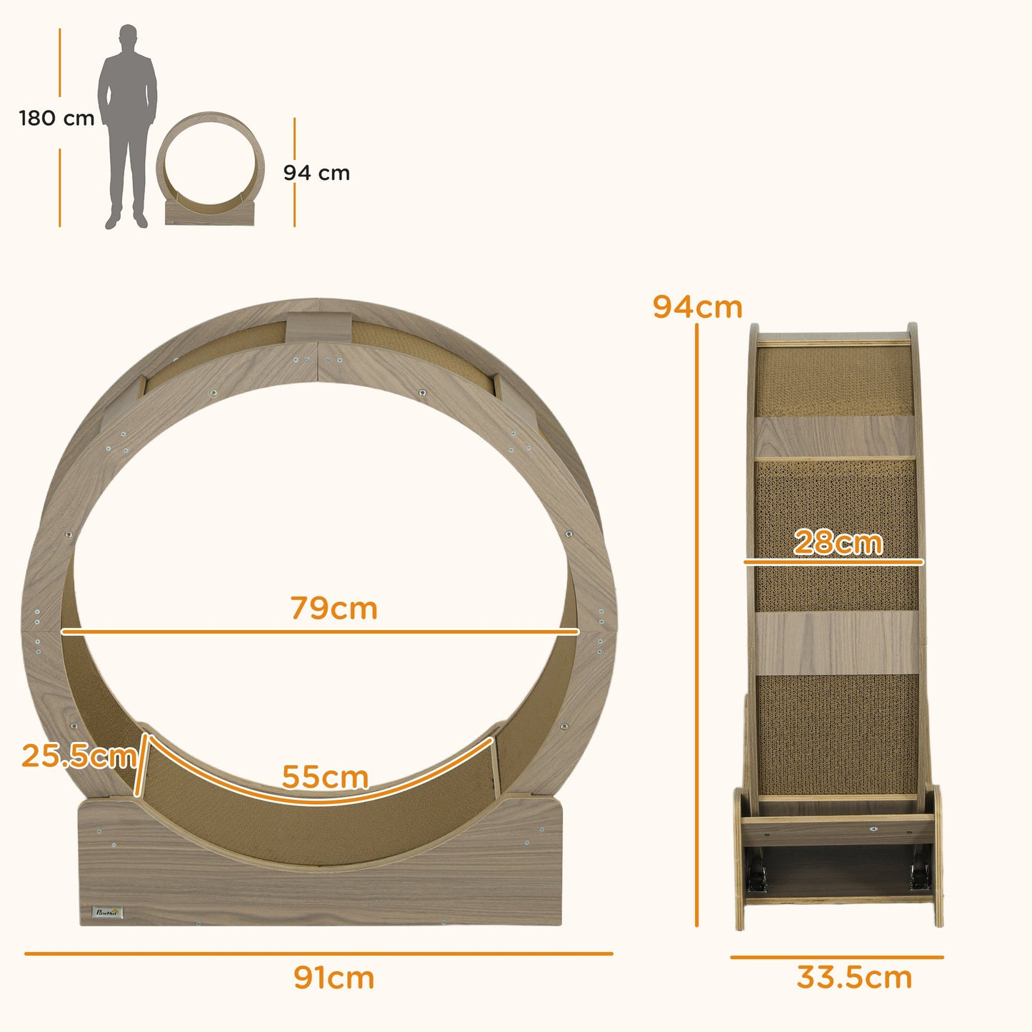 Cat Wheel for Indoor Cats, Cat Treadmill with Brake, Scratching Pads, Cat Exercise Wheel for Health - Walnut Brown