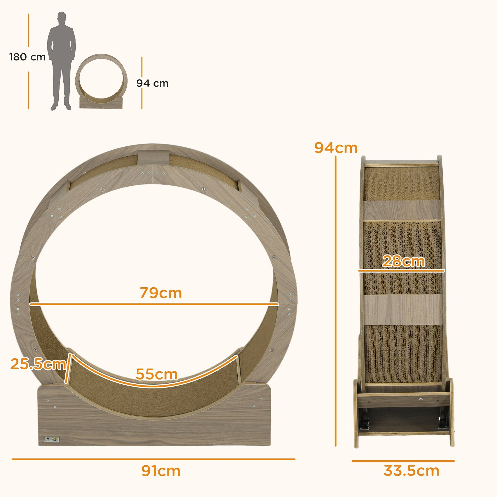 Cat Wheel for Indoor Cats, Cat Treadmill with Brake, Scratching Pads, Cat Exercise Wheel for Health - Walnut Brown