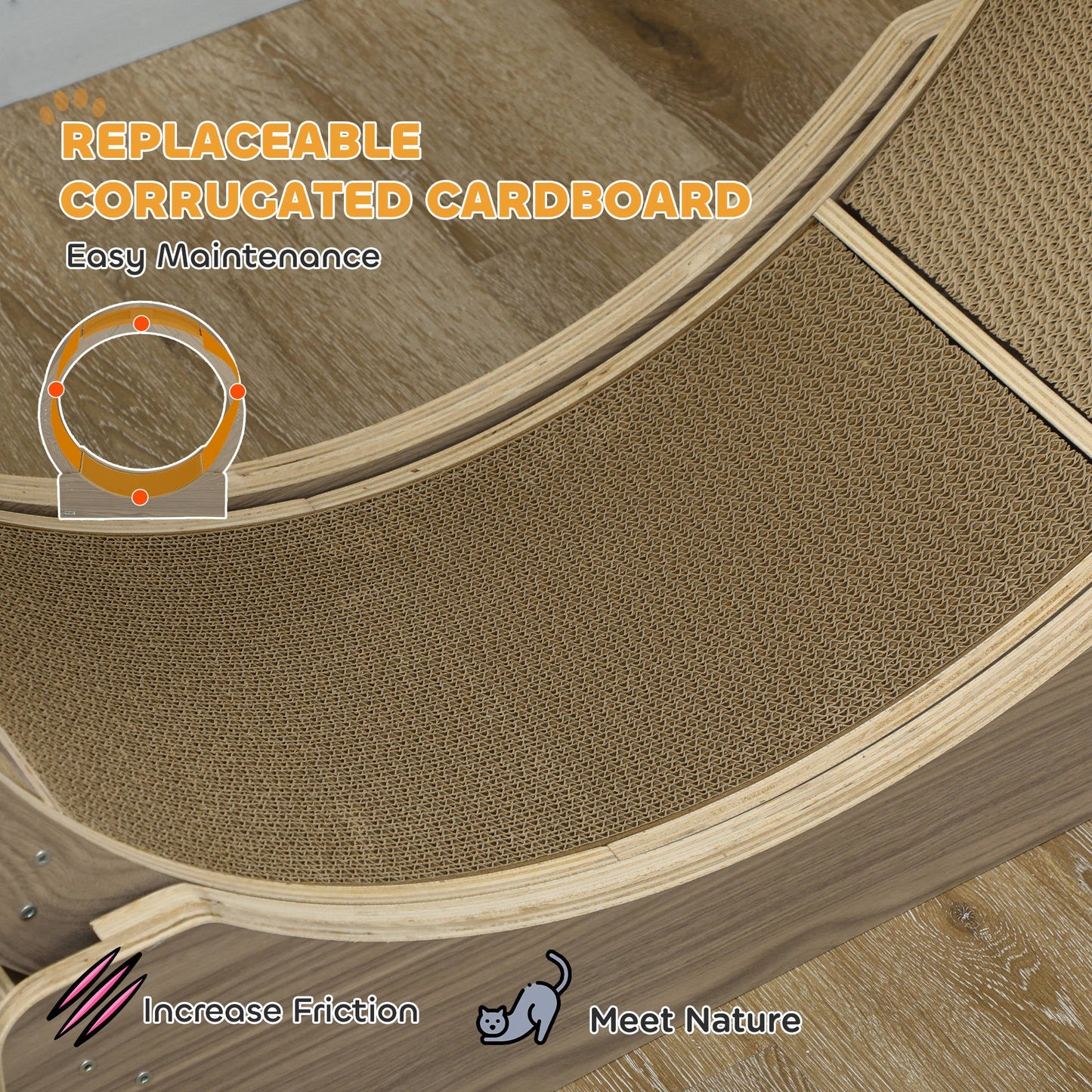 Cat Wheel for Indoor Cats, Cat Treadmill with Brake, Scratching Pads, Cat Exercise Wheel for Health - Walnut Brown