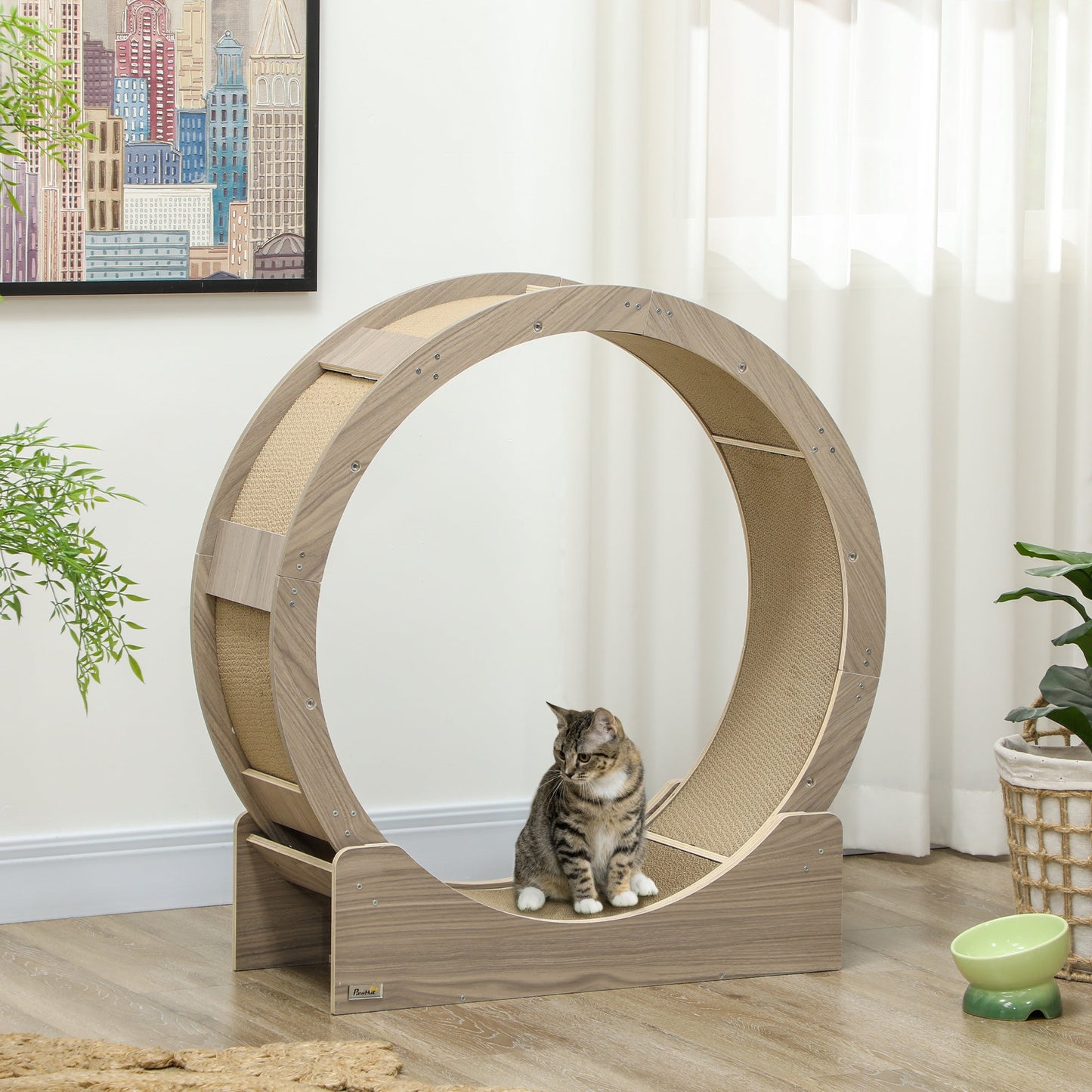 Cat Wheel for Indoor Cats, Cat Treadmill with Brake, Scratching Pads, Cat Exercise Wheel for Health - Walnut Brown