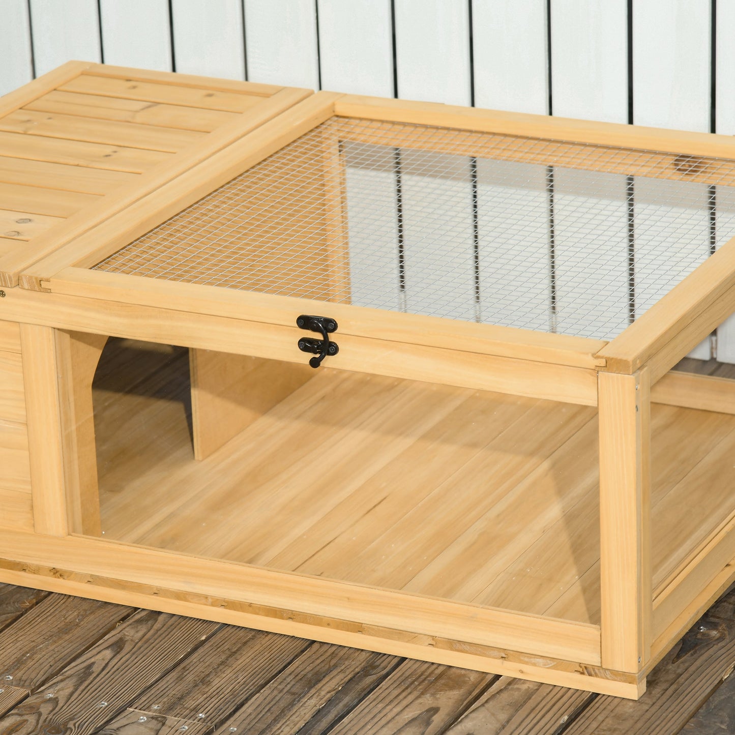 Tortoise House with Mesh Roof, Small Reptile Wooden House, Tortoise Enclosure with Removable Side Panel, for Indoor - Light Yellow