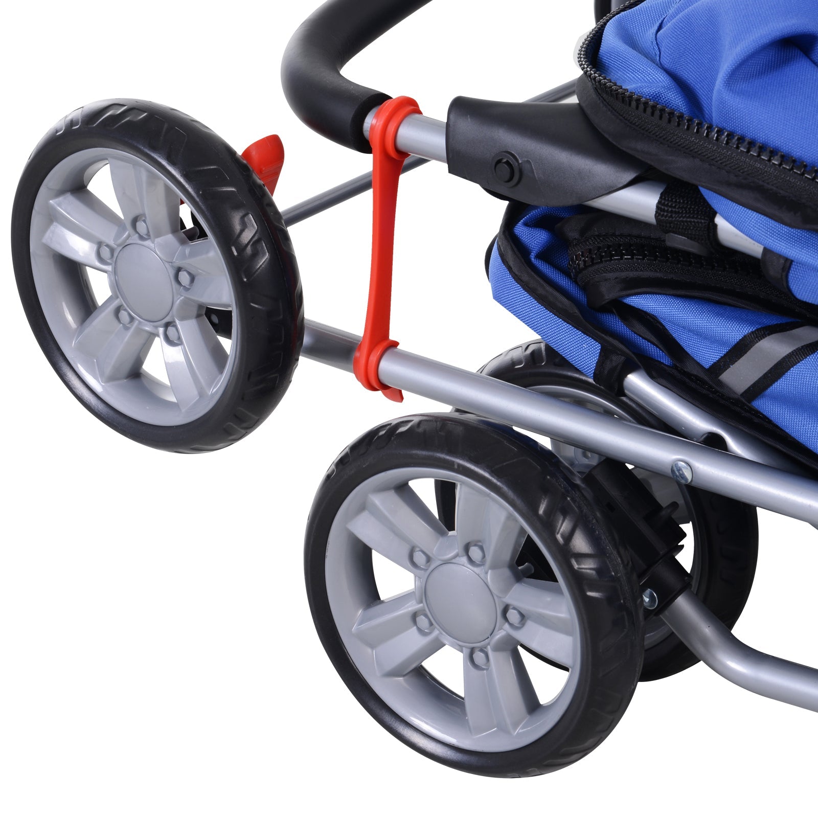 Pet Stroller for Small Miniature Dogs Cats Foldable Travel Carriage with Wheels Zipper Entry Cup Holder Storage Basket Blue