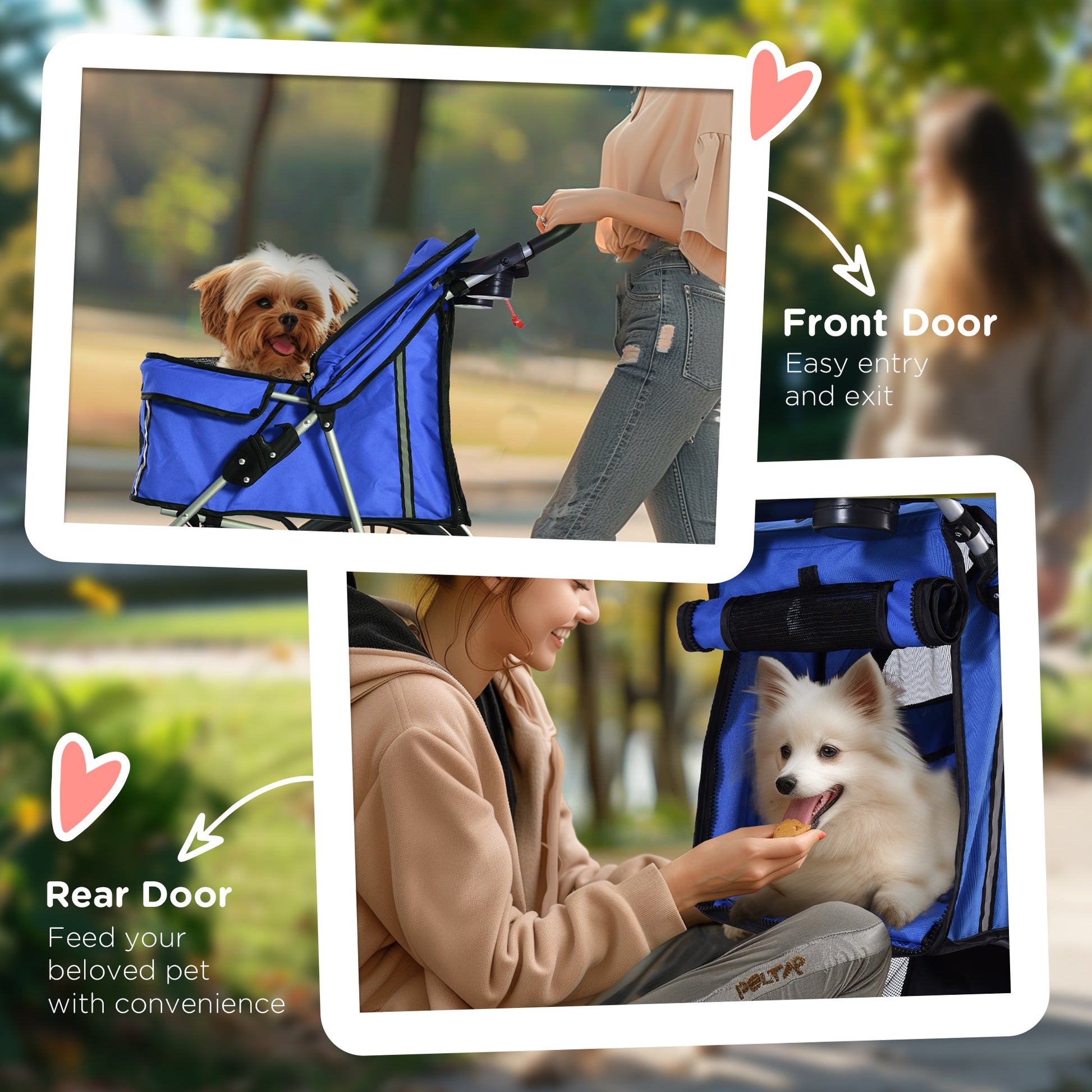 Pet Stroller for Small Miniature Dogs Cats Foldable Travel Carriage with Wheels Zipper Entry Cup Holder Storage Basket Blue