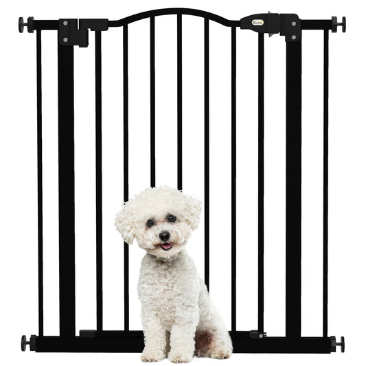 Pressure Fit Dog Stair Gate No Drilling Safety Gate Auto Close for Doorways, Hallways, 74-80cm Adjustable, 78cm Tall, Black