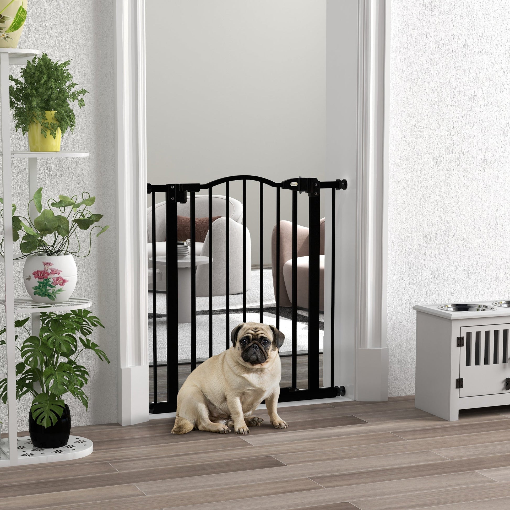 Pressure Fit Dog Stair Gate No Drilling Safety Gate Auto Close for Doorways, Hallways, 74-80cm Adjustable, 78cm Tall, Black