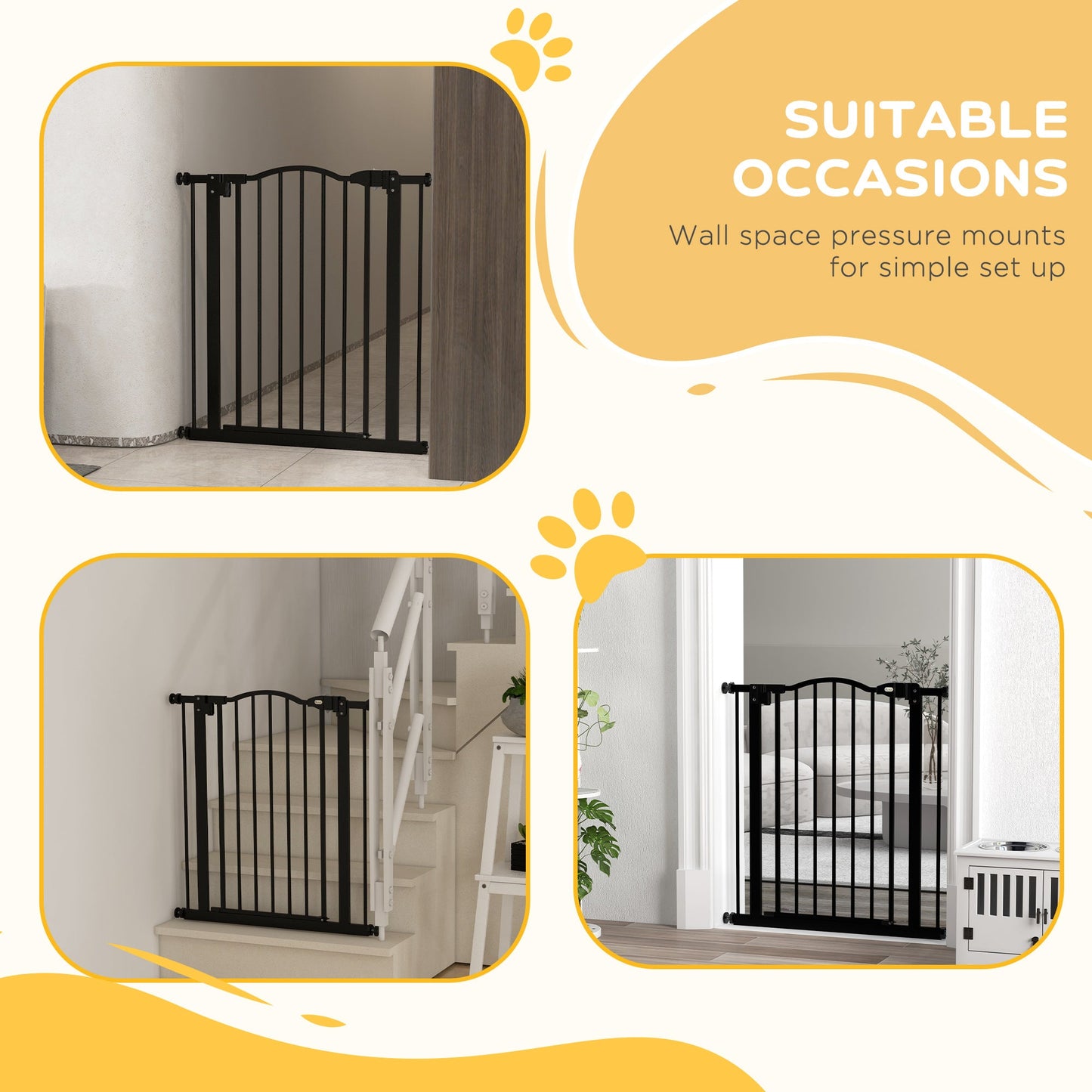 Pressure Fit Dog Stair Gate No Drilling Safety Gate Auto Close for Doorways, Hallways, 74-80cm Adjustable, 78cm Tall, Black