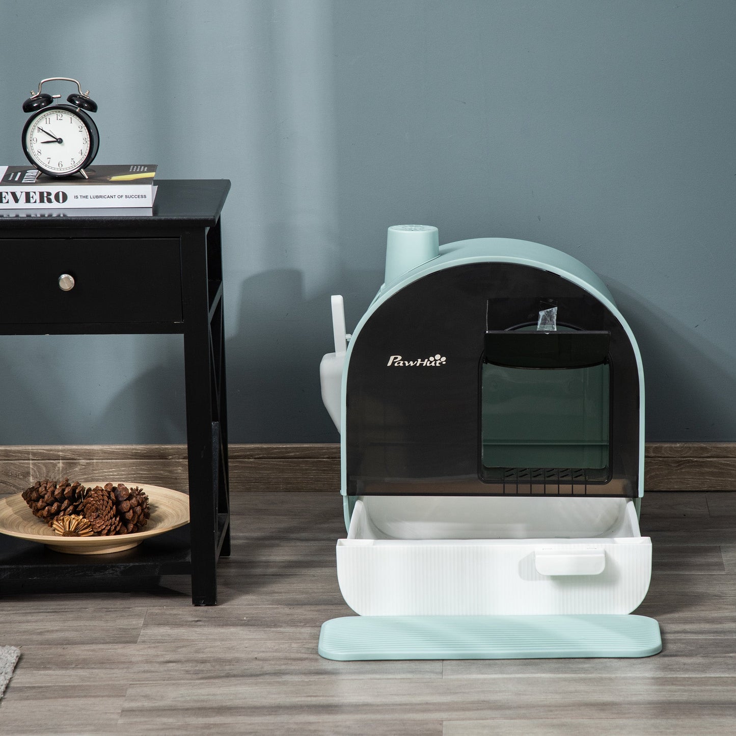 Cat Litter Box Kitten Litter Tray w/ Hood, Scoop, Filter, Flap Door, 43 x 44 x 47cm - Green