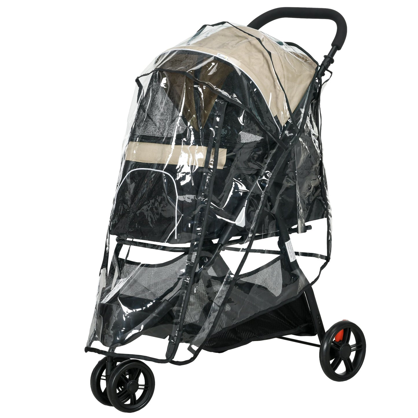 Dog Pram with Rain Cover Pet Stroller, Foldable Dog Pushchair for Small and Miniature Dogs, Cats - Khaki