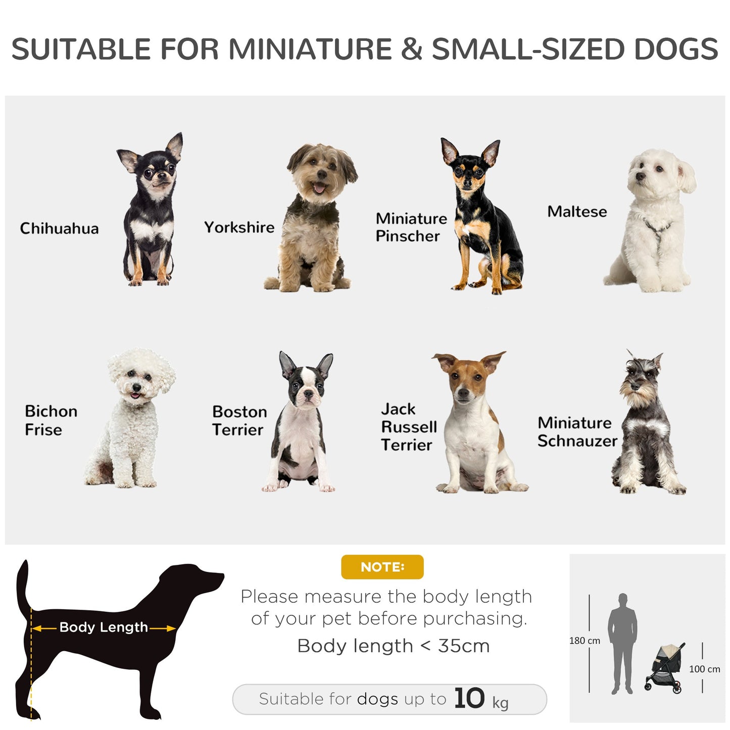 Dog Pram with Rain Cover Pet Stroller, Foldable Dog Pushchair for Small and Miniature Dogs, Cats - Khaki