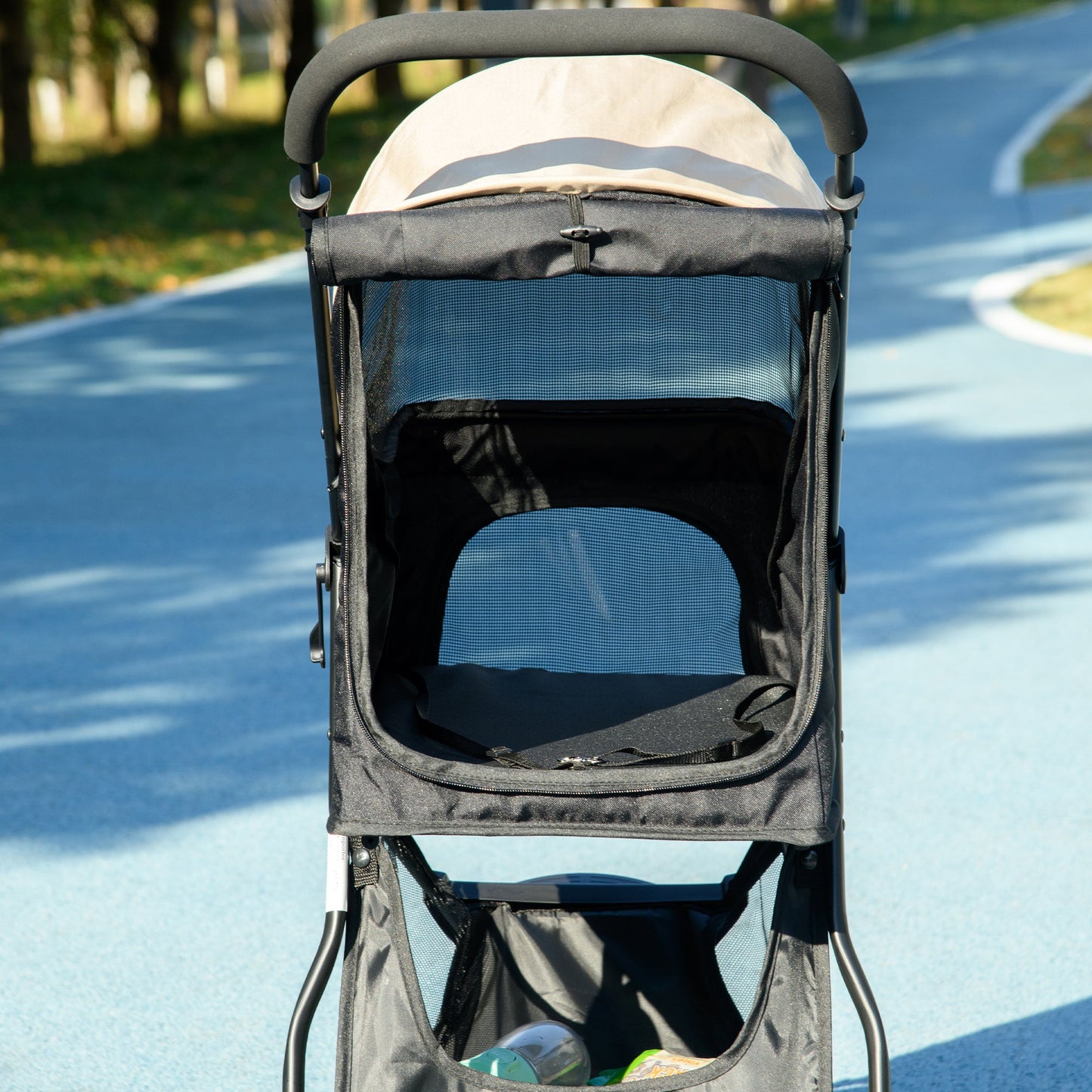 Dog Pram with Rain Cover Pet Stroller, Foldable Dog Pushchair for Small and Miniature Dogs, Cats - Khaki