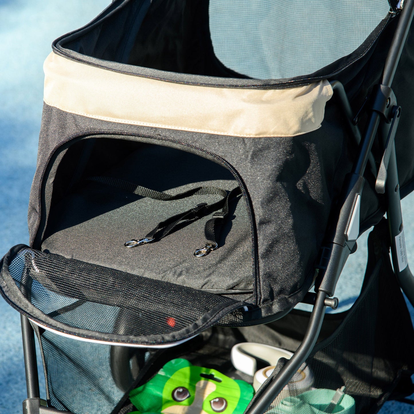 Dog Pram with Rain Cover Pet Stroller, Foldable Dog Pushchair for Small and Miniature Dogs, Cats - Khaki