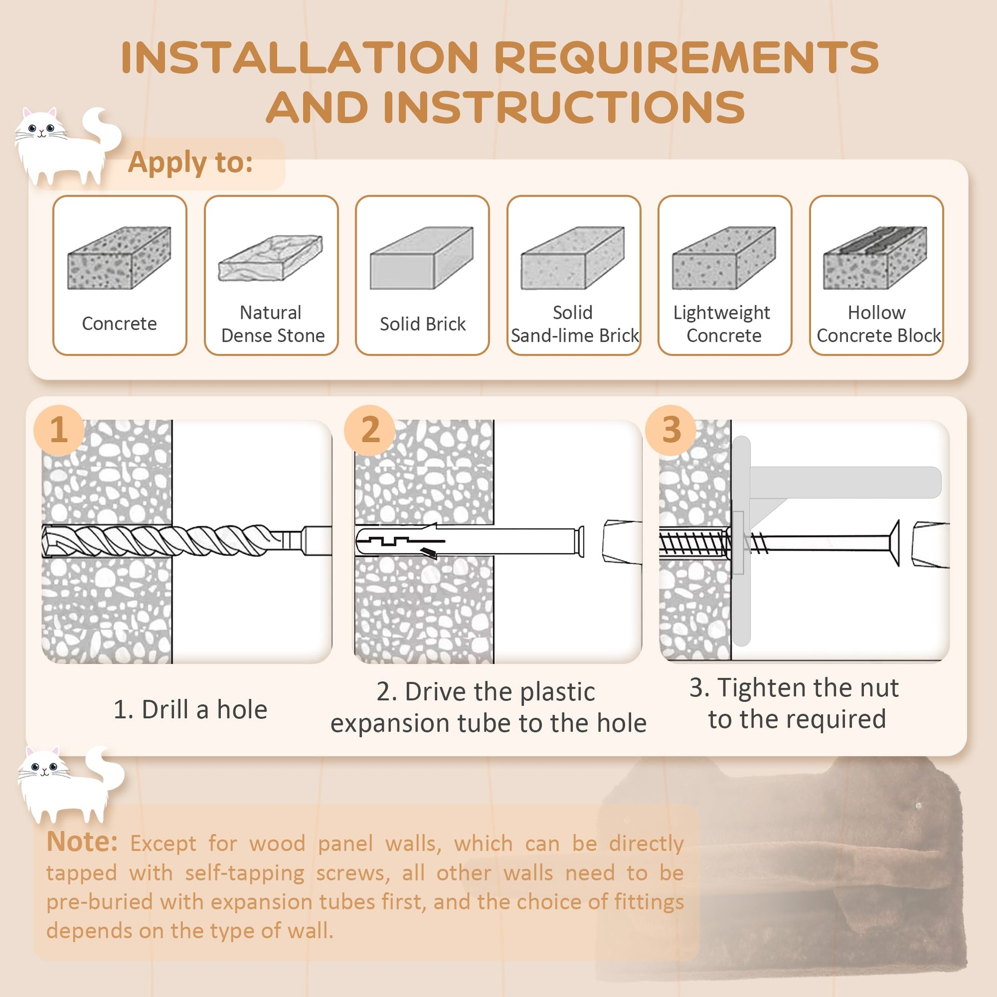 4PCs Wall Mounted Cat Tree Cat Wall Shelves Furniture Climbing Shelf Set Kitten Activity Centre w/ Hammock, Scratching Post - Brown