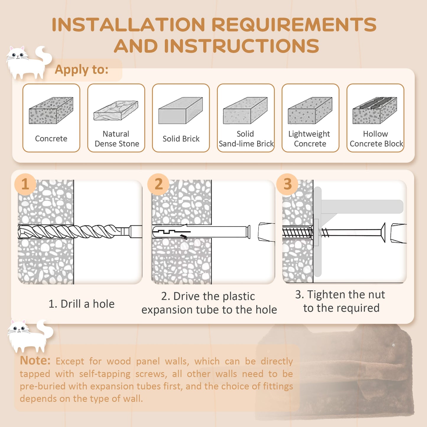 4PCs Wall Mounted Cat Tree Cat Wall Shelves Furniture Climbing Shelf Set Kitten Activity Centre w/ Hammock, Scratching Post - Brown