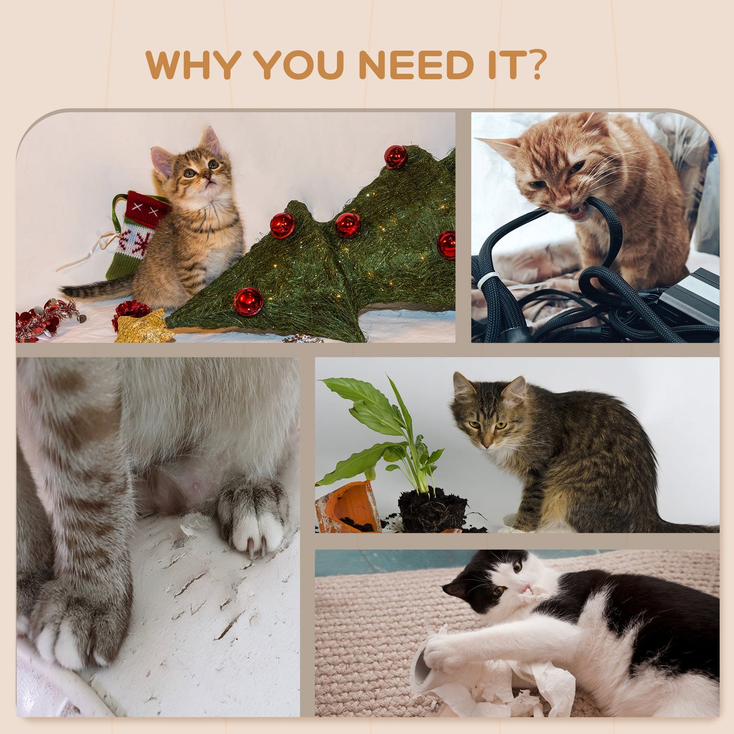 4PCs Wall Mounted Cat Tree Cat Wall Shelves Furniture Climbing Shelf Set Kitten Activity Centre w/ Hammock, Scratching Post - Brown