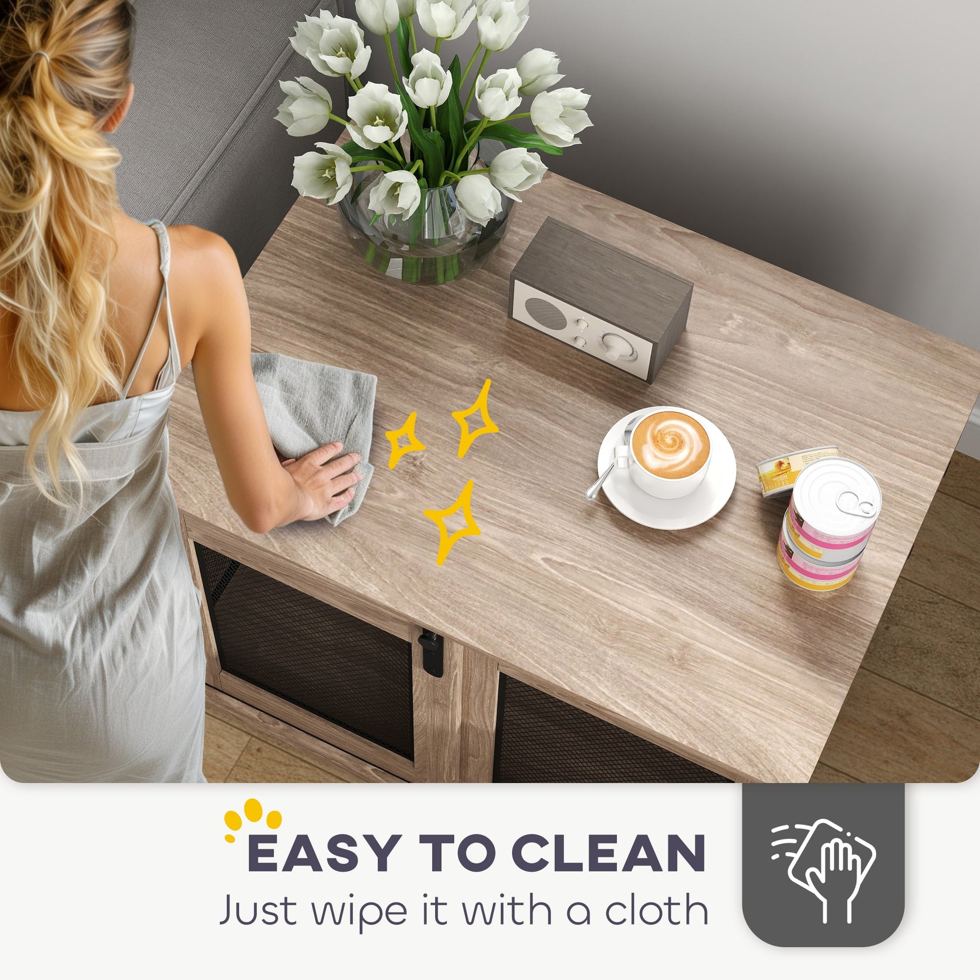 Dog Crate Furniture, Dog Cage End Table with Sliding Door, Pet Kennel for Medium Breeds, 80 x 58.5 x 63cm, Walnut Brown