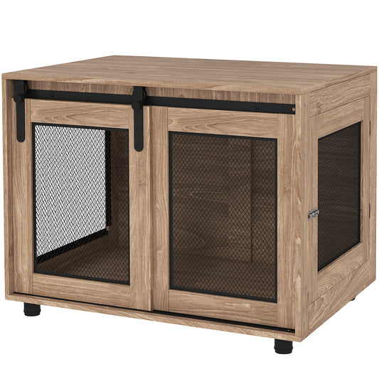 Dog Crate Furniture, Dog Cage End Table with Sliding Door, Pet Kennel for Medium Breeds, 80 x 58.5 x 63cm, Walnut Brown