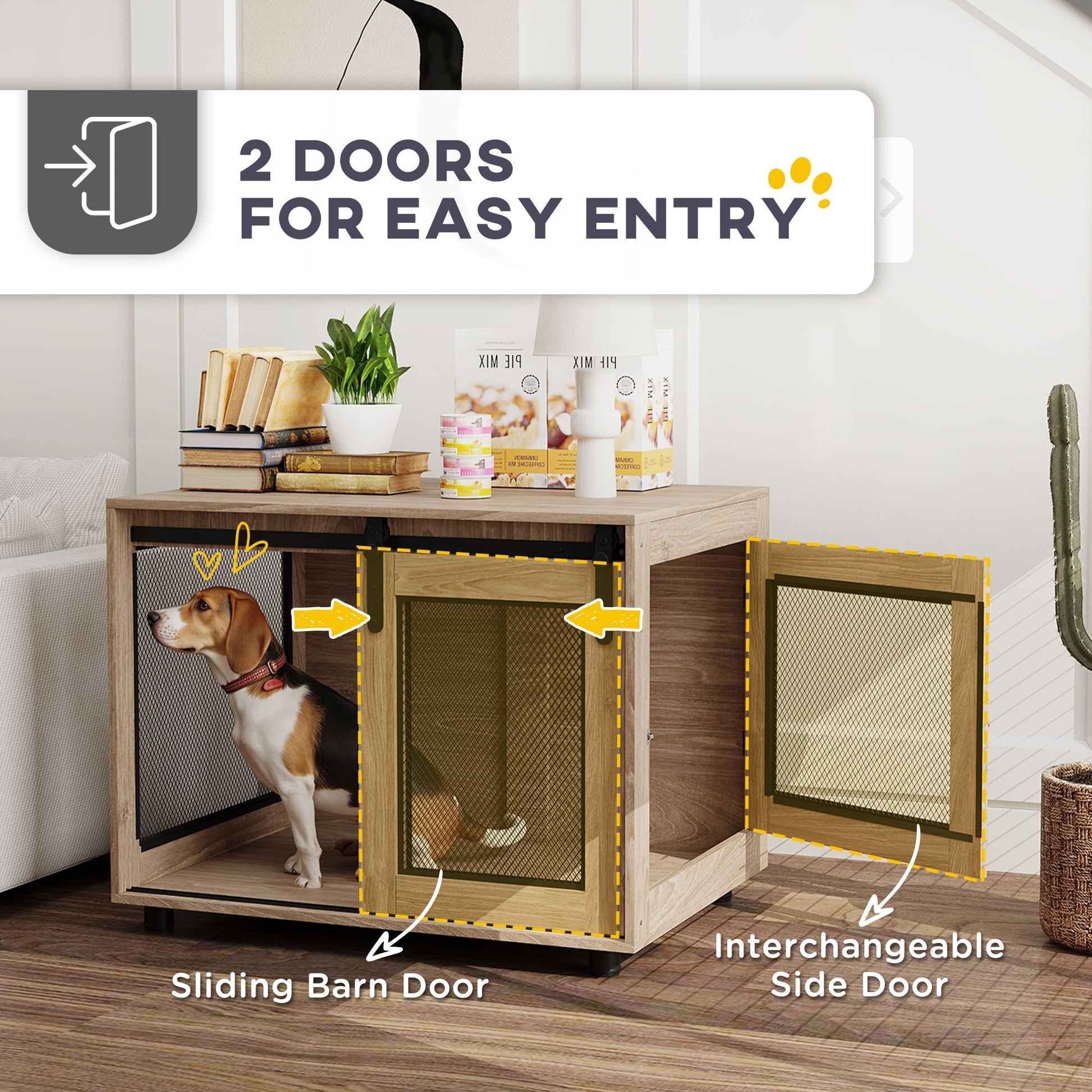 Dog Crate Furniture, Dog Cage End Table with Sliding Door, Pet Kennel for Medium Breeds, 80 x 58.5 x 63cm, Walnut Brown