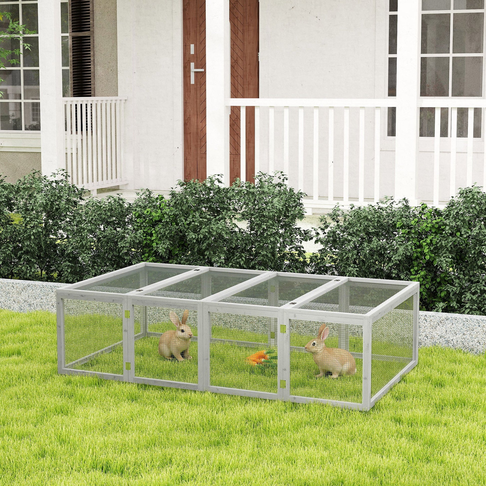 Rabbit Run Wooden Rabbit Hutch Cage 6ft with Wire Mesh, Openable Roof, Play Space for Outdoor, 181 x 100 x 48 cm, Grey