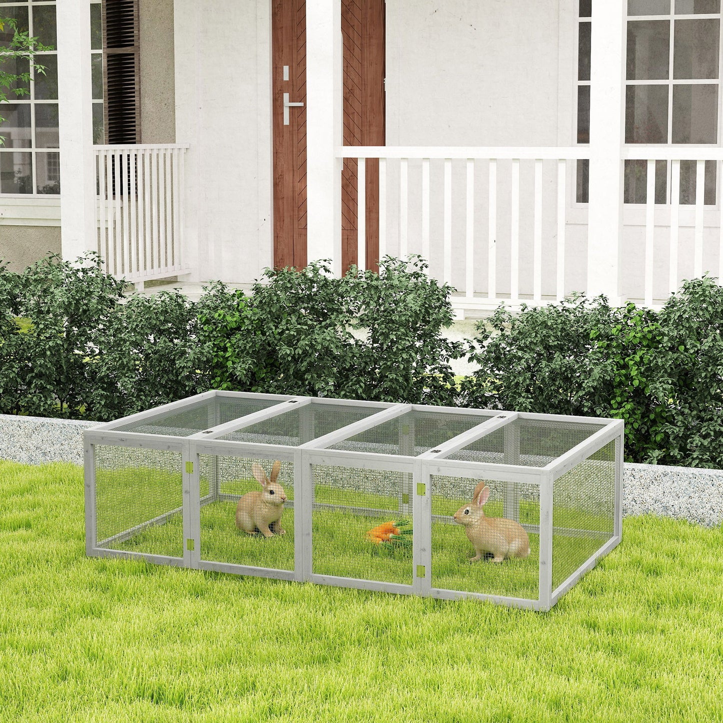 Rabbit Run Wooden Rabbit Hutch Cage 6ft with Wire Mesh, Openable Roof, Play Space for Outdoor, 181 x 100 x 48 cm, Grey