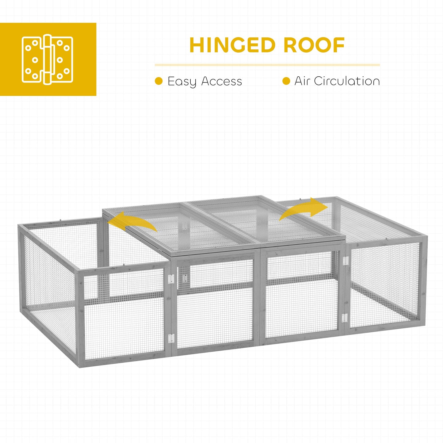 Rabbit Run Wooden Rabbit Hutch Cage 6ft with Wire Mesh, Openable Roof, Play Space for Outdoor, 181 x 100 x 48 cm, Grey