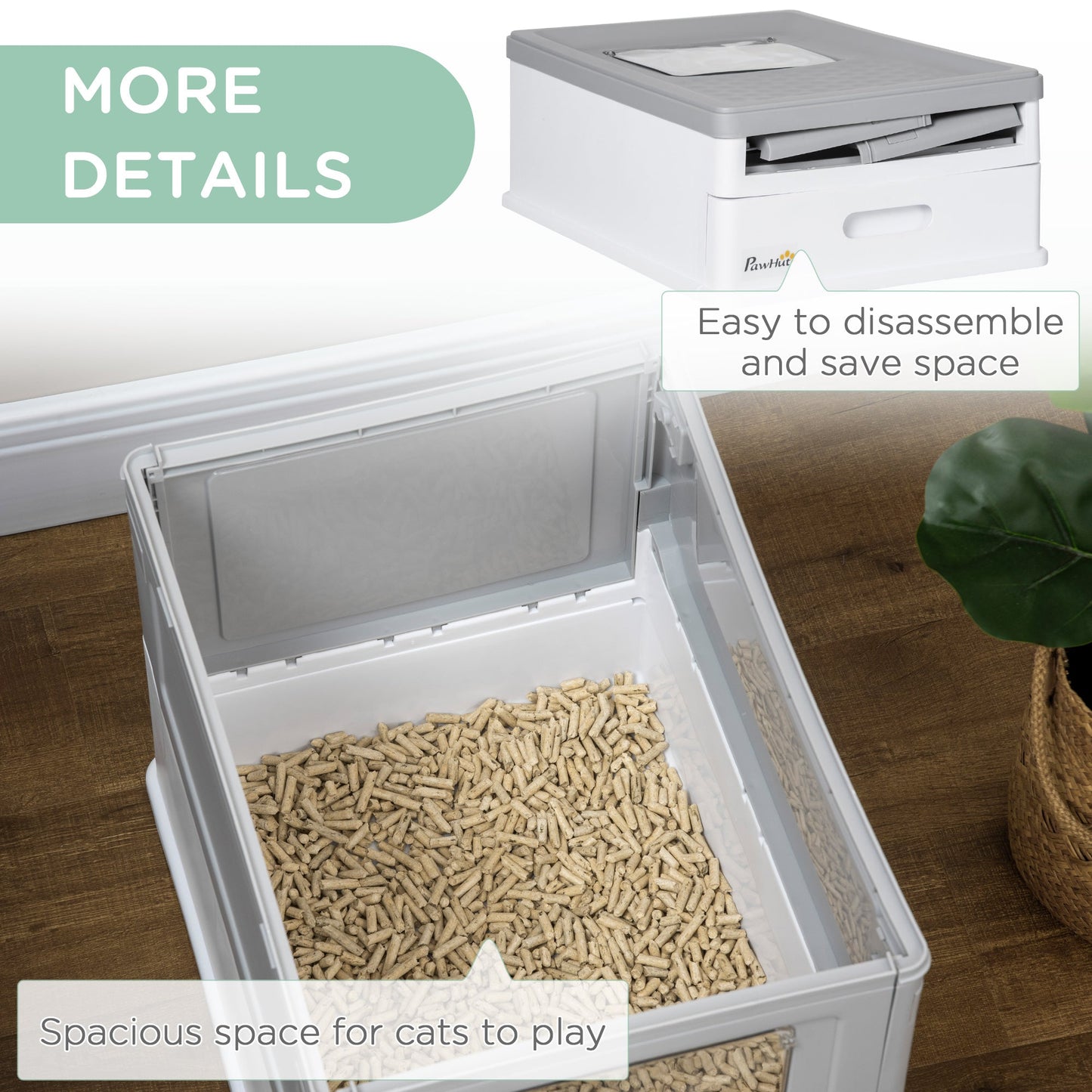 Cat Litter Tray with Hood Enclosed Cat Litter Box Pet Toilet w/ Lid, Scoop, Front Entry, 47.5 x 35.5 x 36.7cm - Grey