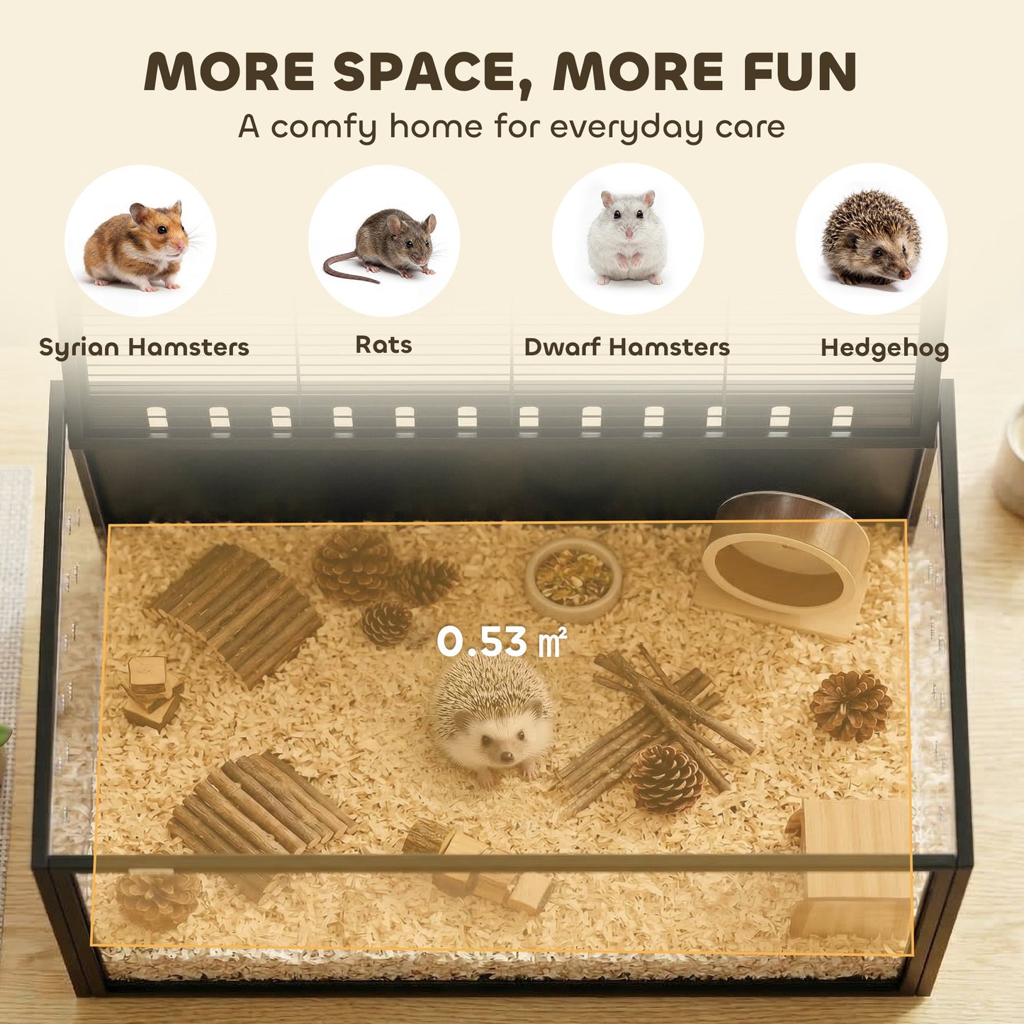 Hamster Cage Steel Frame Chewproof, Large Rat Cage with Openable Top, Deep Burrow, Transparent Small Animal Habitat for Dwarf Syrian Hamster, Gerbil, Rats, 105L x 51W x 53H cm