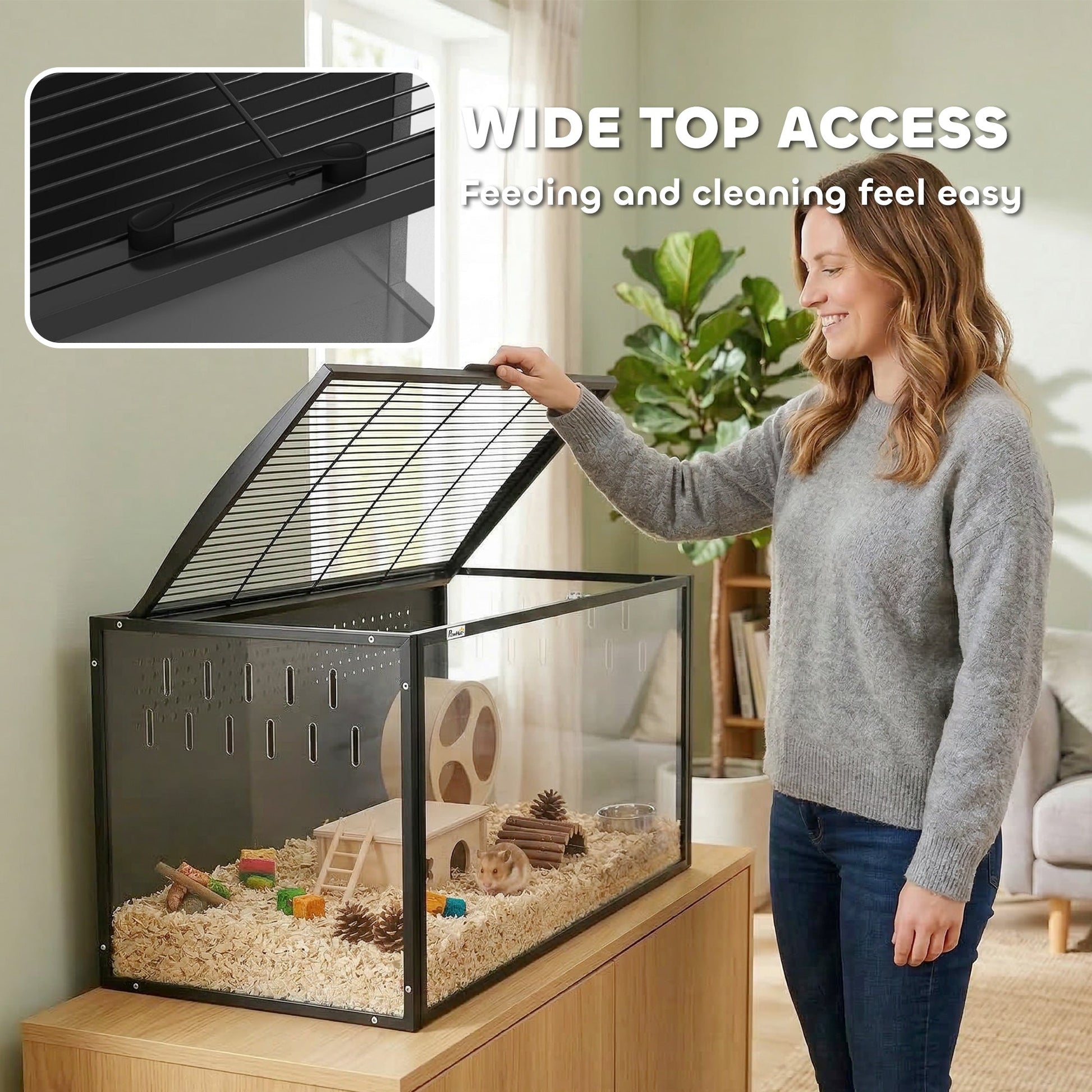 Hamster Cage Steel Frame Chewproof, Large Rat Cage with Openable Top, Deep Burrow, Transparent Small Animal Habitat for Dwarf Syrian Hamster, Gerbil, Rats, 105L x 51W x 53H cm