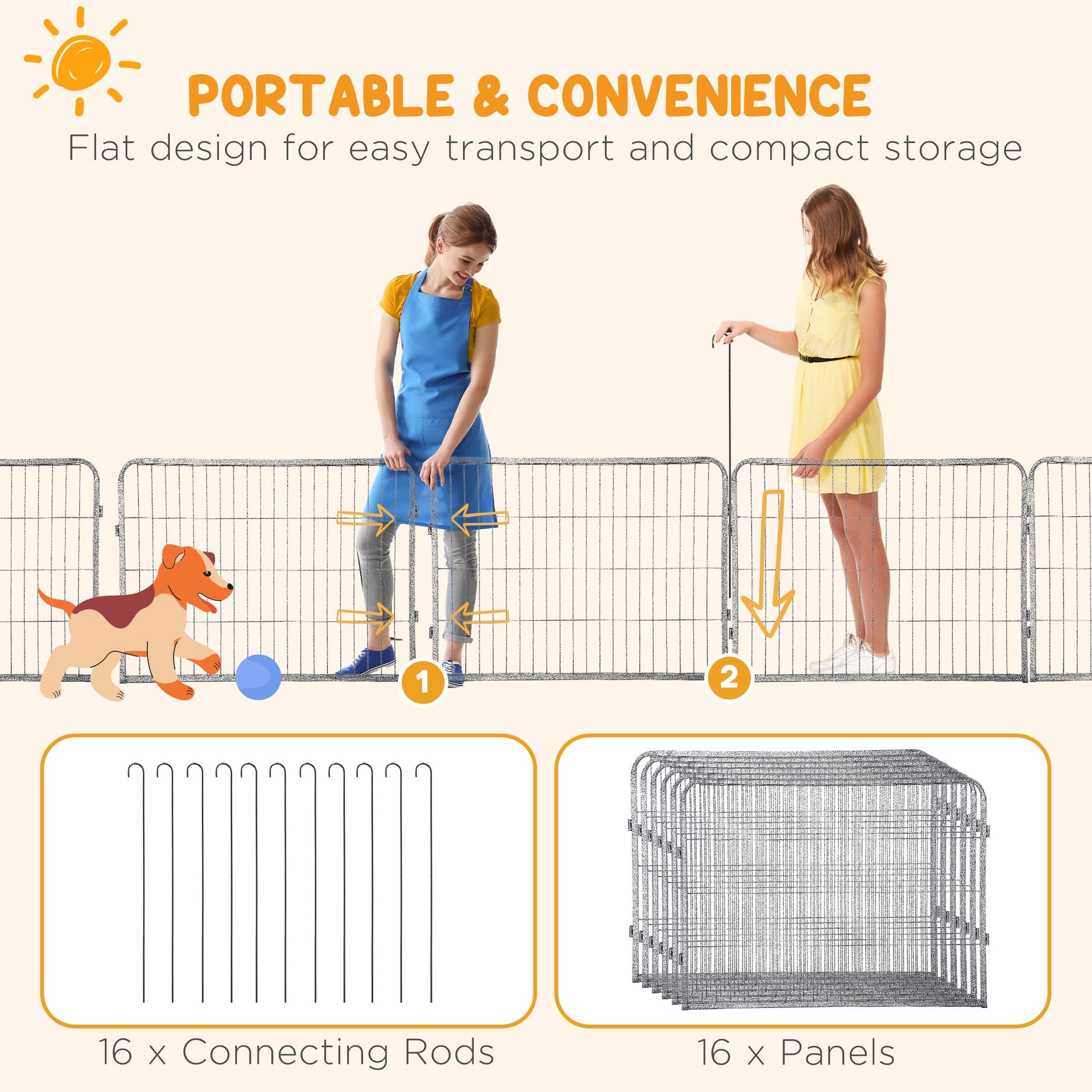 Dog Pen, 16 Panels Puppy Pen 60cm High, Heavy Duty Pet Playpen Portable for Indoor Outdoor, for Dogs, Ducks