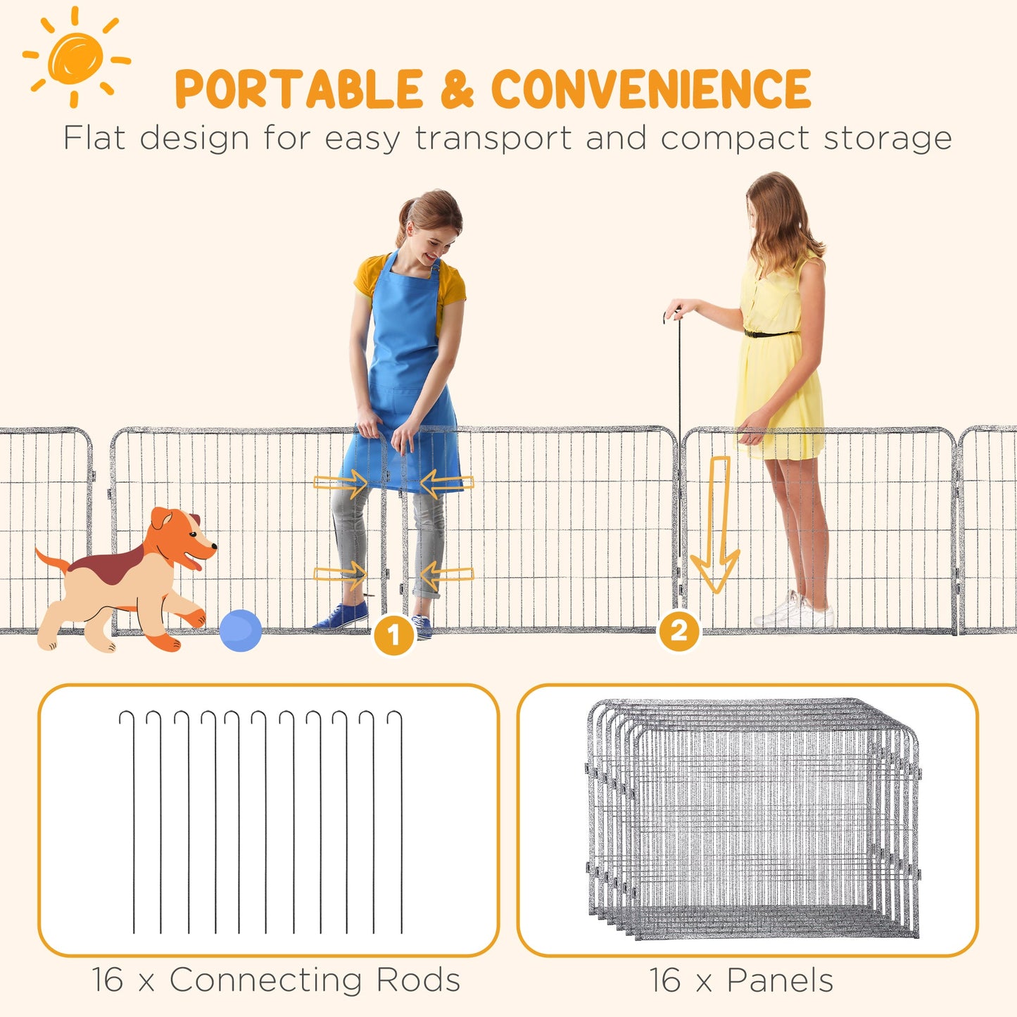 Dog Pen, 16 Panels Puppy Pen 60cm High, Heavy Duty Pet Playpen Portable for Indoor Outdoor, for Dogs, Ducks