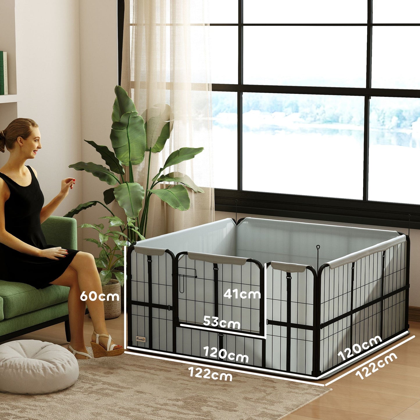 Whelping Box for Dogs and Puppies, 4 Panel Whelping Pen with Washable Whelping Pad, Wind-Resistant Cloth, Lockable Door, Dog Playpen for Small and Medium Breeds, 122 x 122 x 60cm