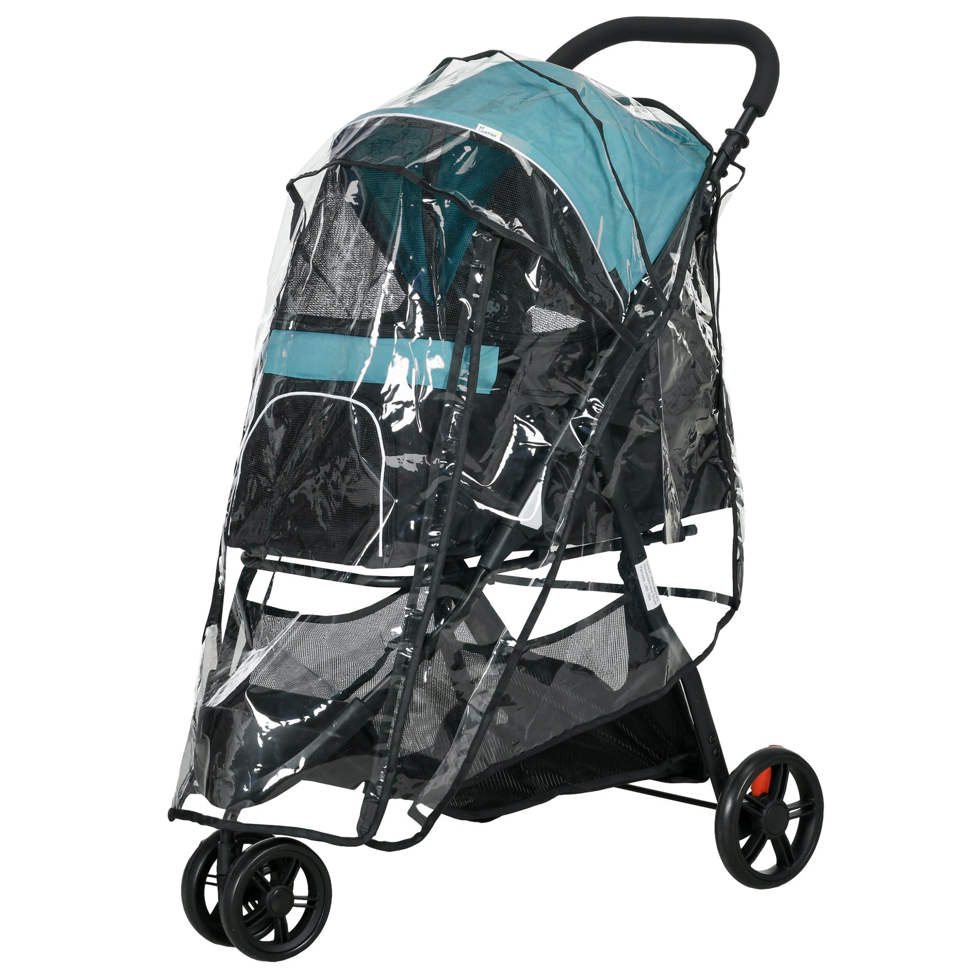 Dog Pram with Rain Cover Pet Stroller, Foldable Dog Pushchair for Small and Miniature Dogs, Cats - Dark Green