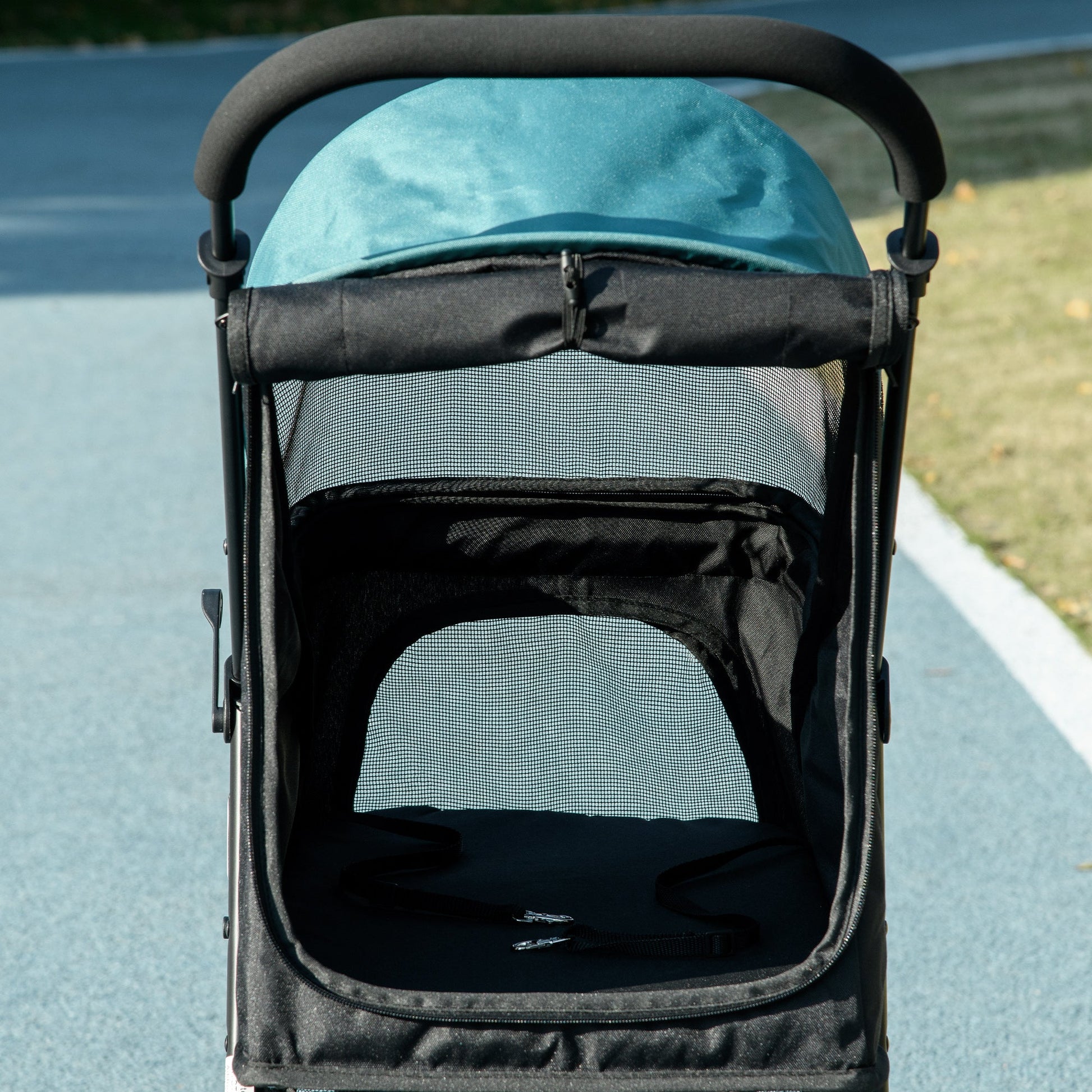 Dog Pram with Rain Cover Pet Stroller, Foldable Dog Pushchair for Small and Miniature Dogs, Cats - Dark Green
