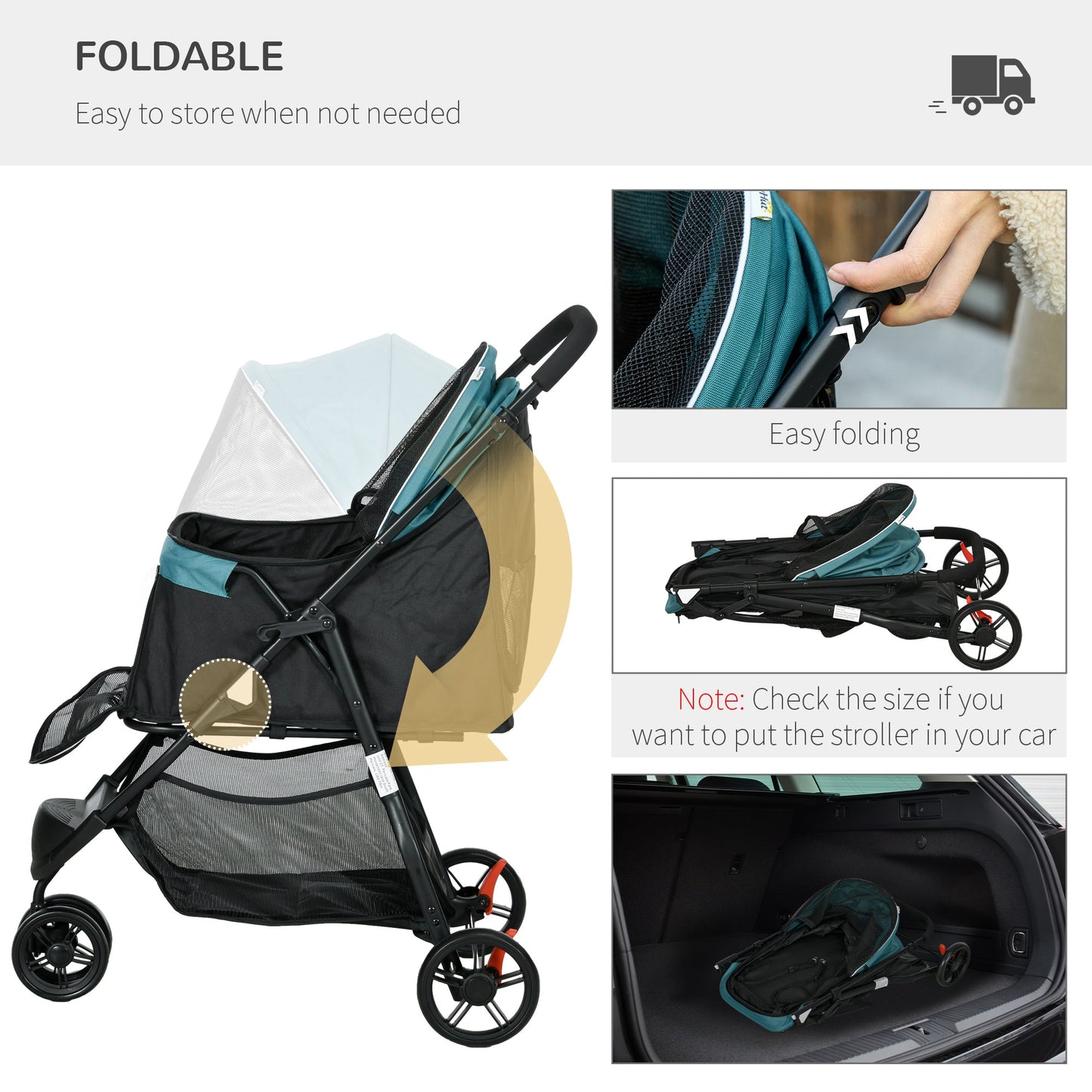 Dog Pram with Rain Cover Pet Stroller, Foldable Dog Pushchair for Small and Miniature Dogs, Cats - Dark Green