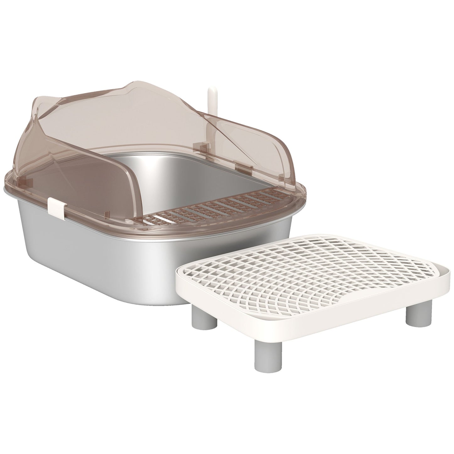 Stainless Steel Litter Box with Lid, Metal Cat Litter Tray for Big Cats with High Wall Sided Enclosure, Pedal, Scoop, Non-Sticky, Anti-Leakage, Easy Cleaning