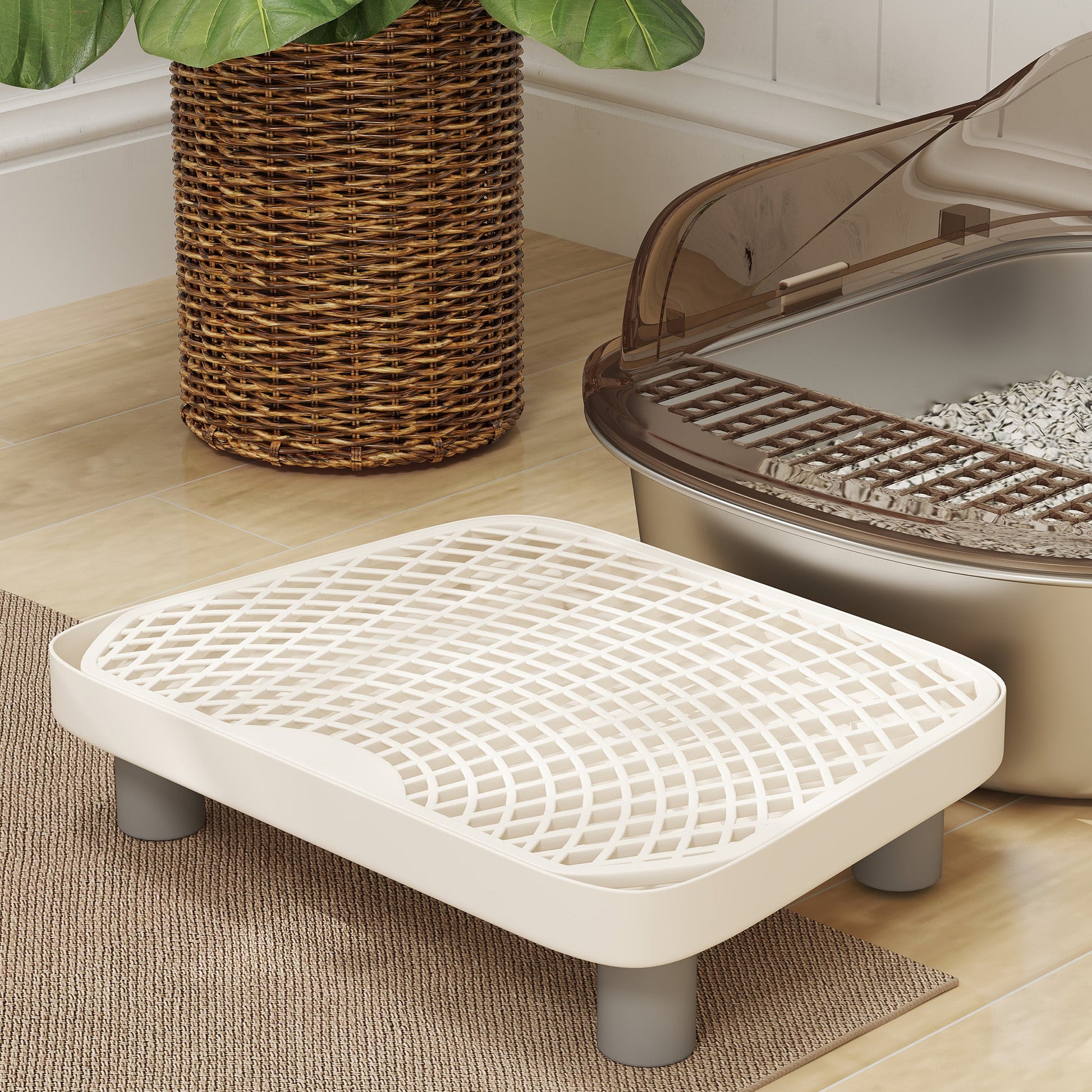 Stainless Steel Litter Box with Lid, Metal Cat Litter Tray for Big Cats with High Wall Sided Enclosure, Pedal, Scoop, Non-Sticky, Anti-Leakage, Easy Cleaning