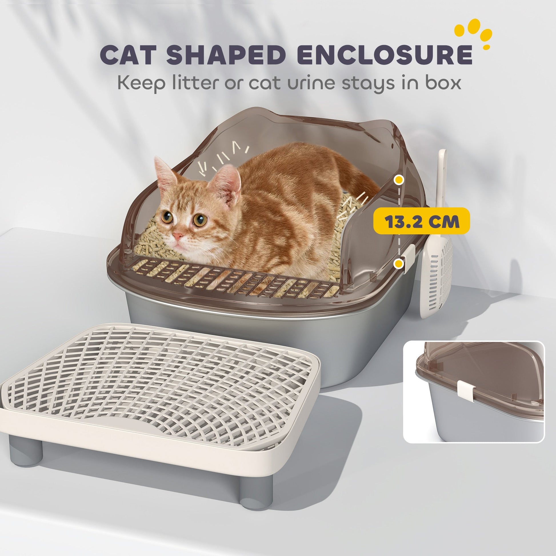 Stainless Steel Litter Box with Lid, Metal Cat Litter Tray for Big Cats with High Wall Sided Enclosure, Pedal, Scoop, Non-Sticky, Anti-Leakage, Easy Cleaning
