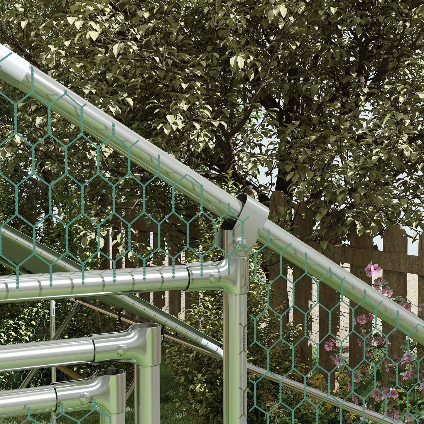 Walk-in Chicken Run, Galvanised Chicken Coop with Water-Resistant and UV-Resistant Cover, Feeding Door, Hanging Feeder, Perch, Hen Poultry House, for 6-8 Chickens, Ducks, Rabbits, Geese