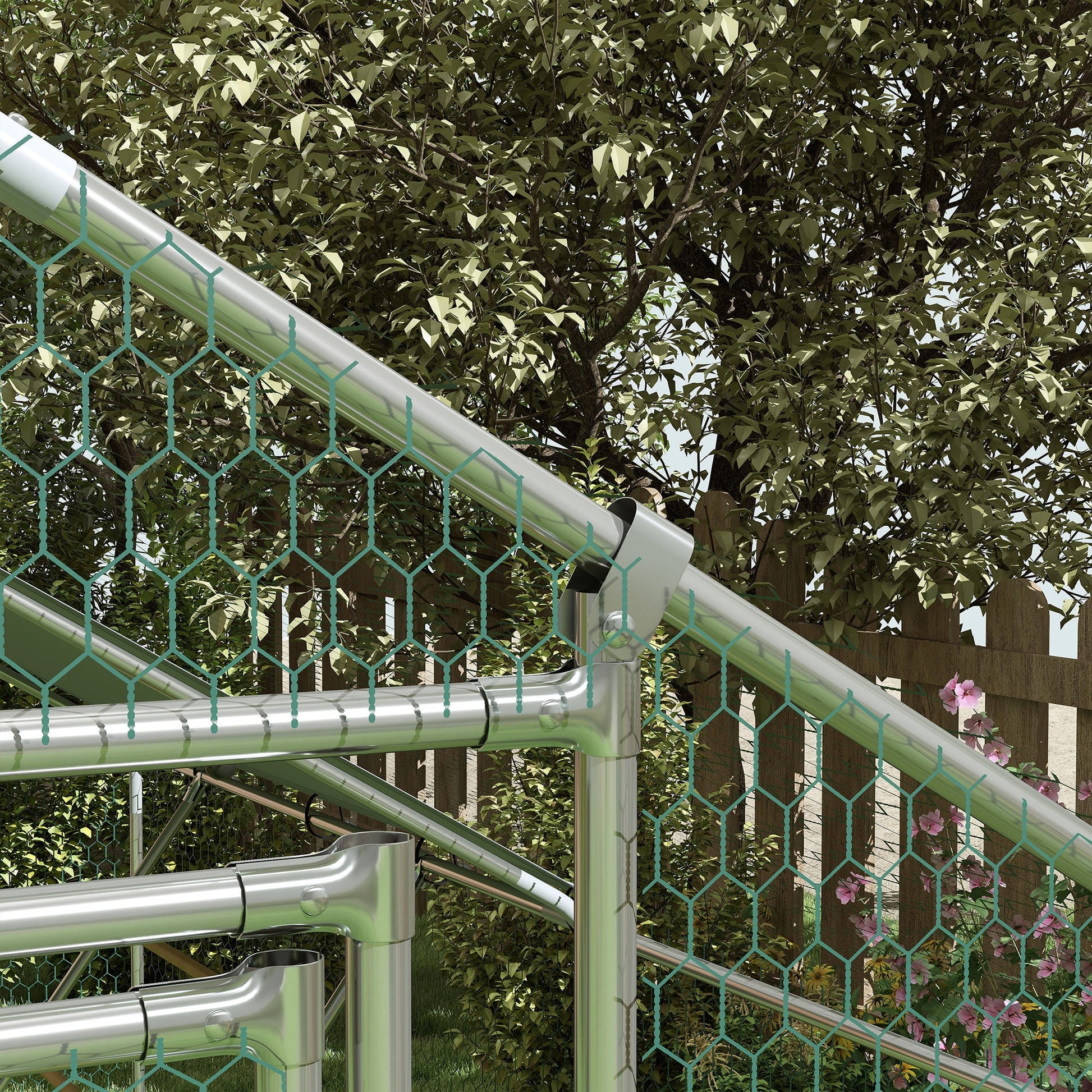 Walk-in Chicken Run, Galvanised Chicken Coop with Water-Resistant and UV-Resistant Cover, Feeding Door, Hanging Feeder, Perch, Hen Poultry House, for 6-8 Chickens, Ducks, Rabbits, Geese